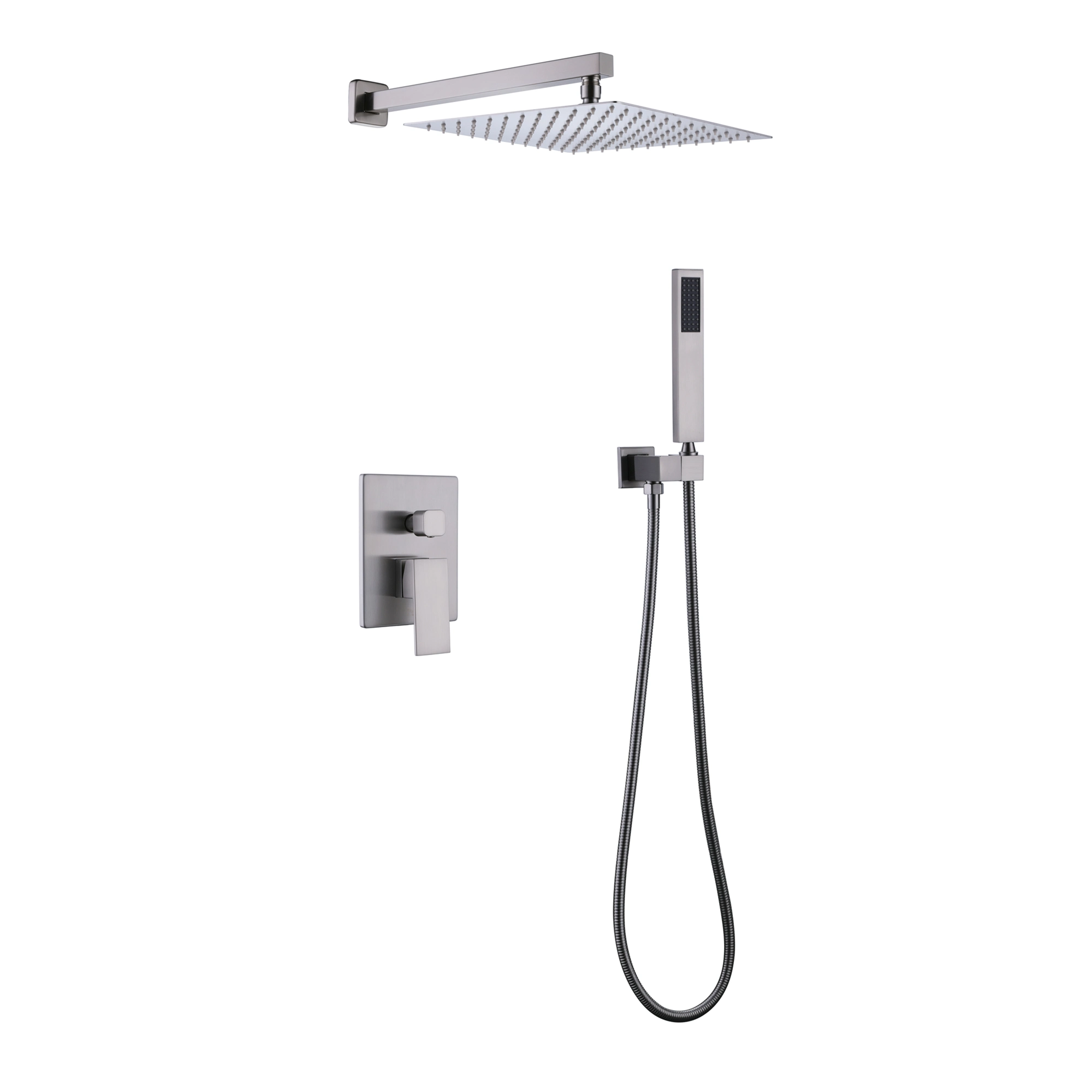 Trustmade Wall Mounted Square Rainfall Pressure-Balanced Complteted Shower System with Rough-in Valve. 10 inches - 2W02 (Brushed Nickel)