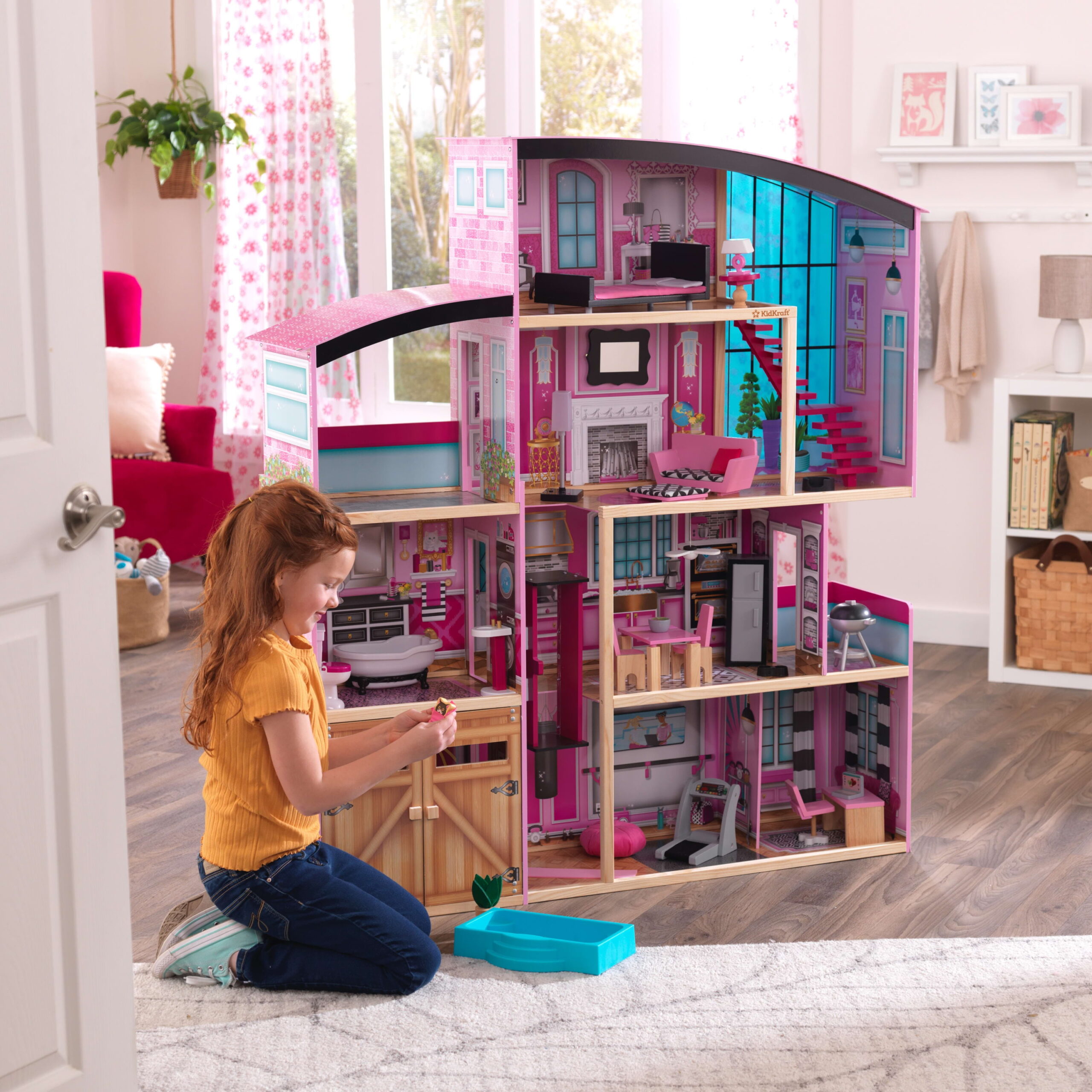 KidKraft Shimmer Mansion Wooden Dollhouse. over 4 Feet Tall. Lights & Sounds and 30 Pieces