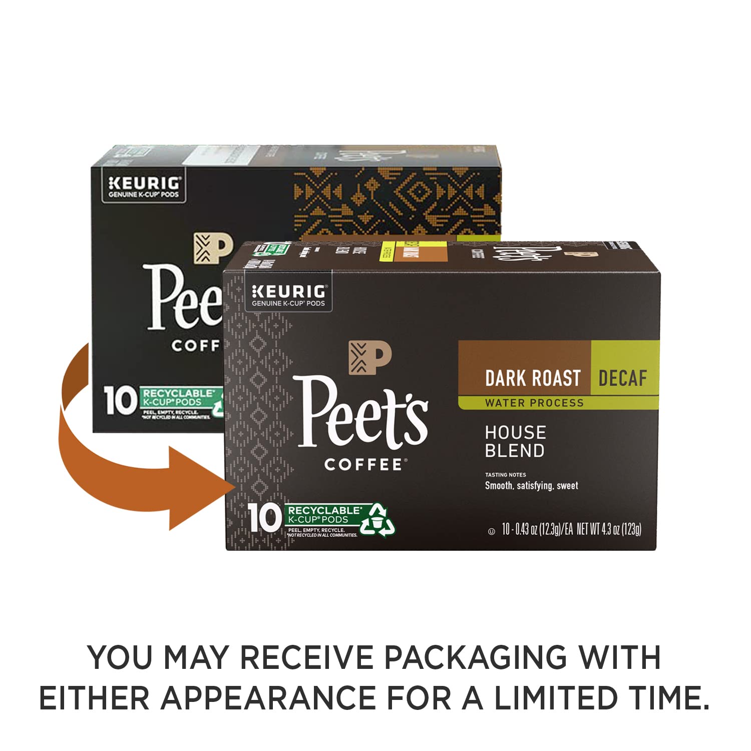 Peet-s Coffee Dark Roast Decaffeinated Coffee K-Cup Pods for Keurig Brewers - Decaf House Blend 60 Count (6 Boxes of 10 K-Cup Pods)
