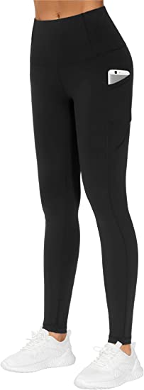 THE GYM PEOPLE Thick High Waist Yoga Pants with Pockets. Tummy Control Workout Running Yoga Leggings for Women. Black