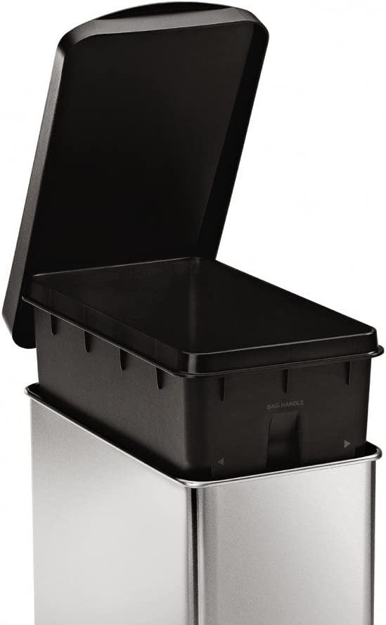 simplehuman 10 Liter / 2.6 Gallon Bathroom Slim Profile Trash Can. Brushed Stainless Steel with Plastic Lid