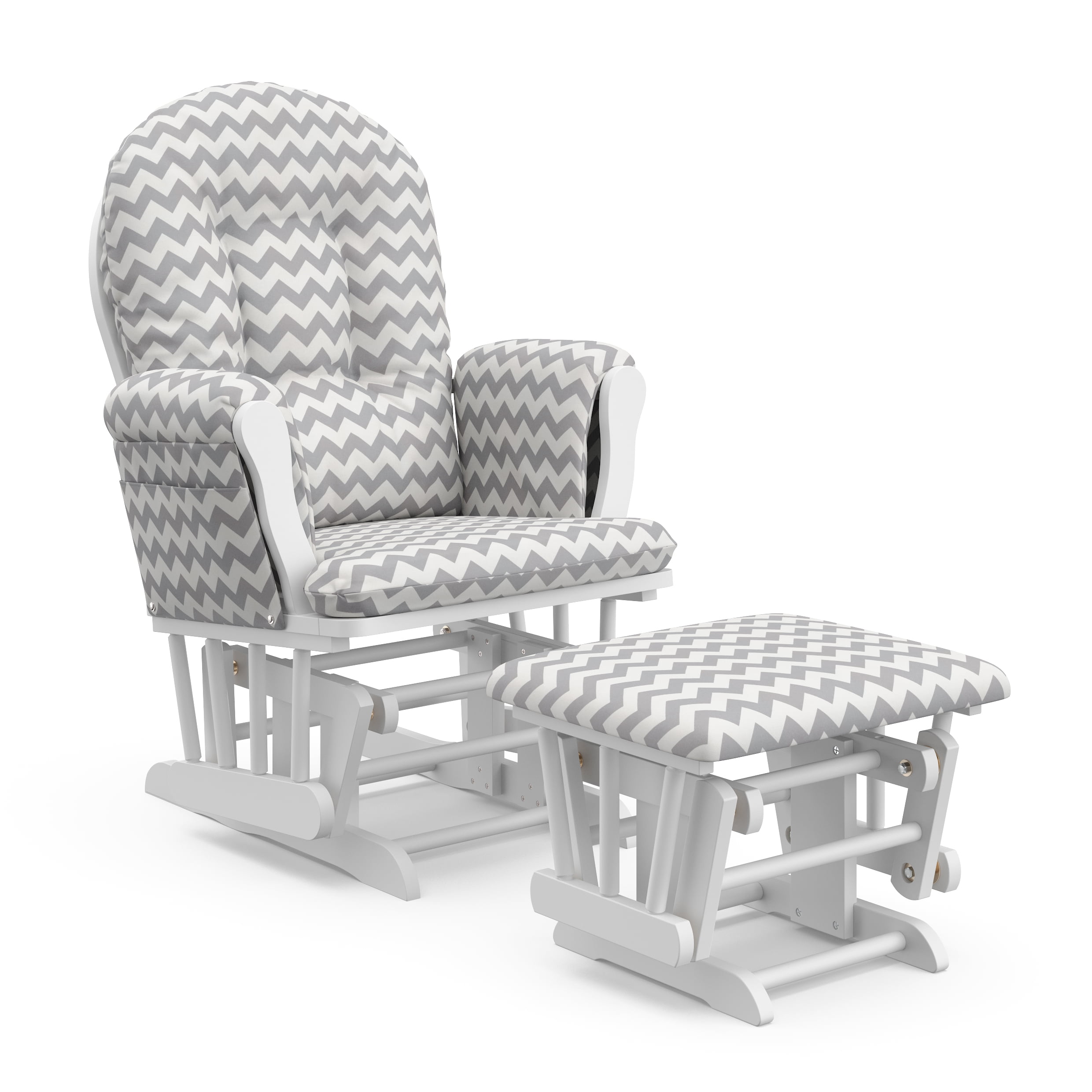 Storkcraft Hoop Nursery Glider and Ottoman. White with Gray Chevron