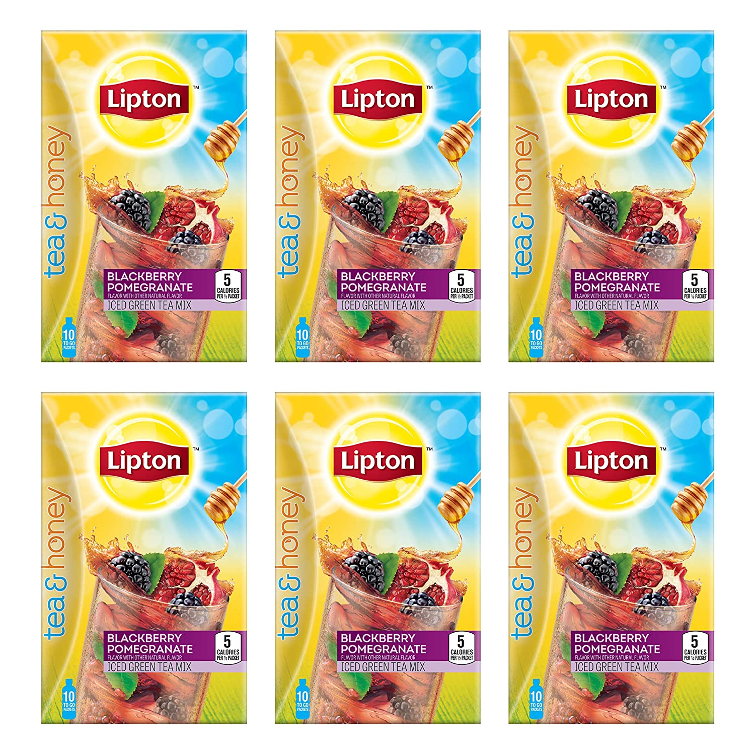 Lipton Tea and Honey Iced Green Tea Blackberry Pomegranate. 10 Ct (Pack of 6)