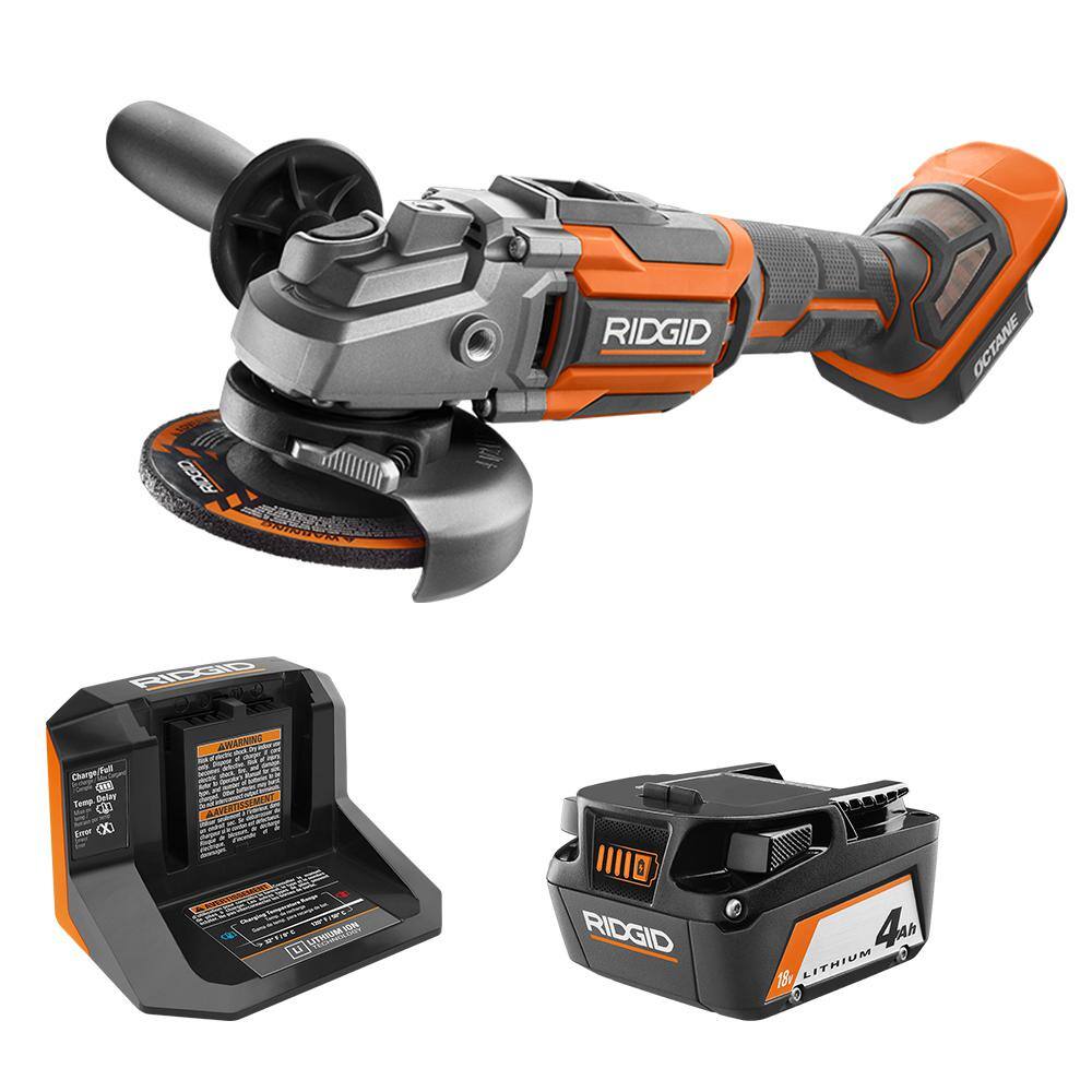 RIDGID R86042KSBN 18V Brushless Cordless 4.5 in. Angle Grinder Kit w/Grinding Disc. Cut-Off Wheel. 4.0 Ah Battery. and Charger