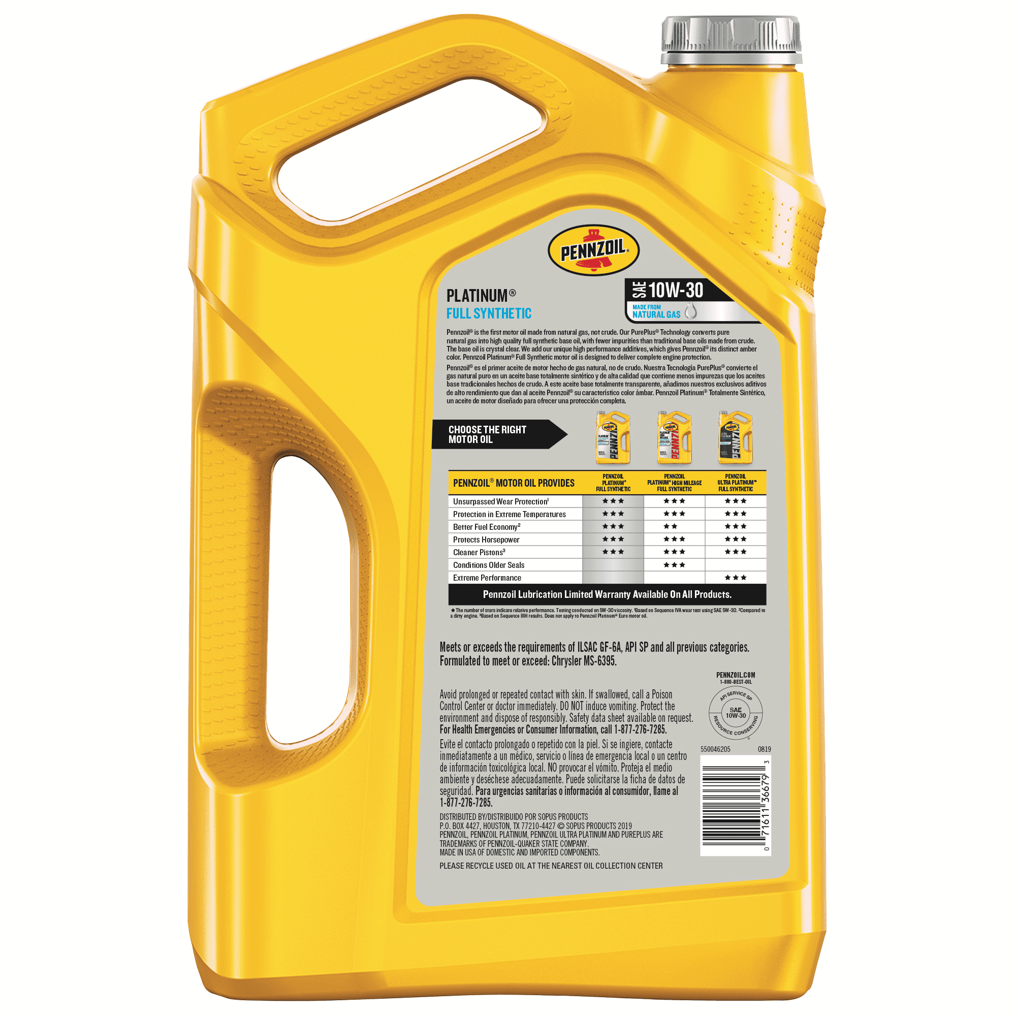 Pennzoil Platinum Full Synthetic 10W-30 Motor Oil. 5-Quart