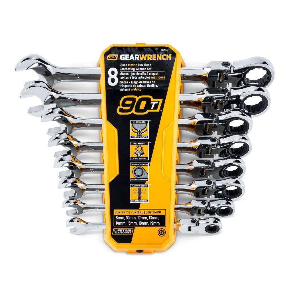 GEARWRENCH 8679495COMBO Flex Head Combination Ratcheting Wrench Set SAE/MM (16-Piece)