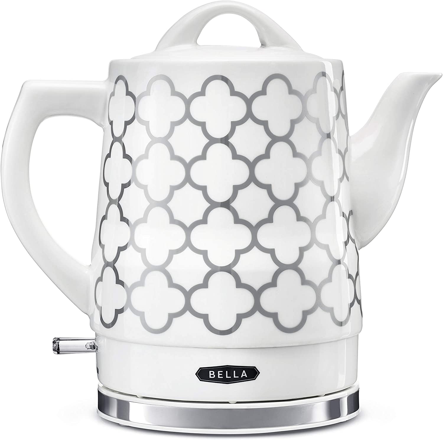 BELLA 1.5 Liter Electric Ceramic Tea Kettle with Boil Dry Protection & Detachable Swivel Base. Silver Foil