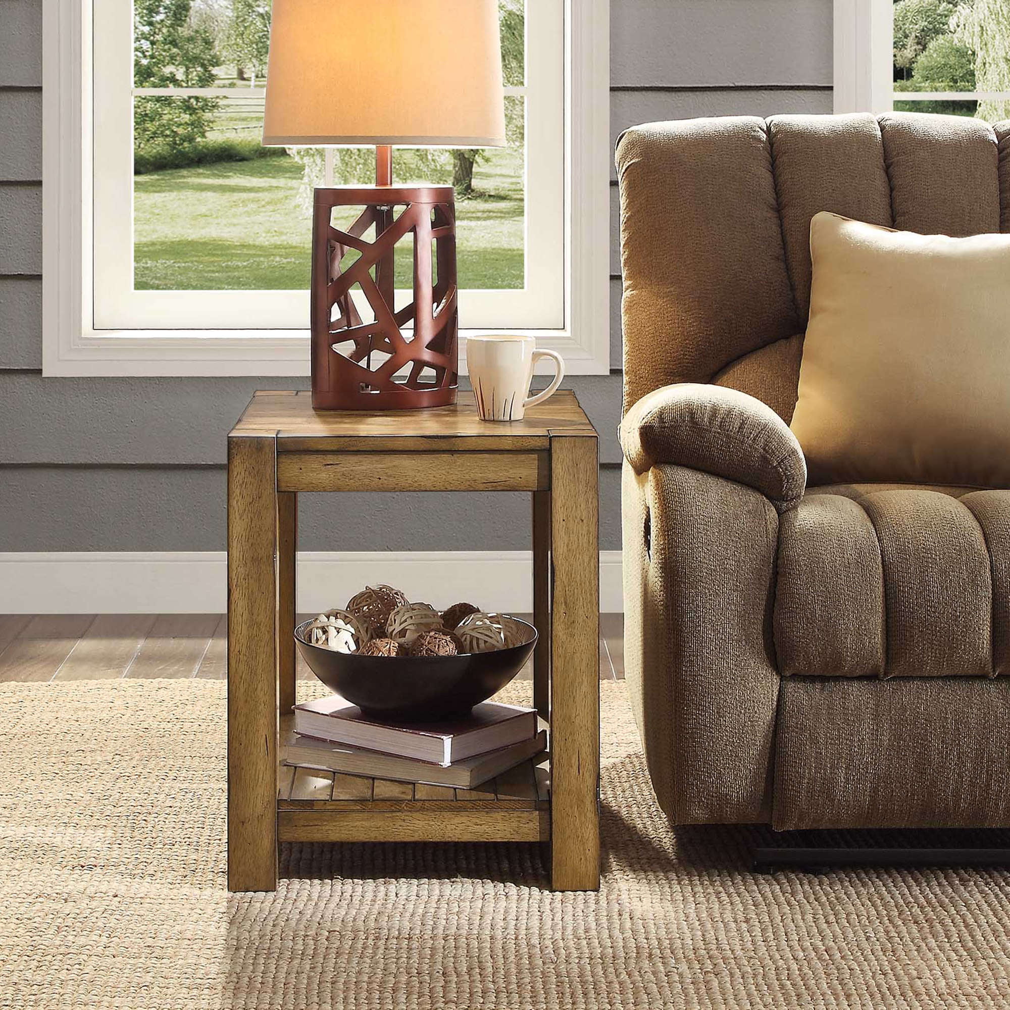 Better Homes & Gardens Bryant Solid Wood End Table. Rustic Maple Brown Finish