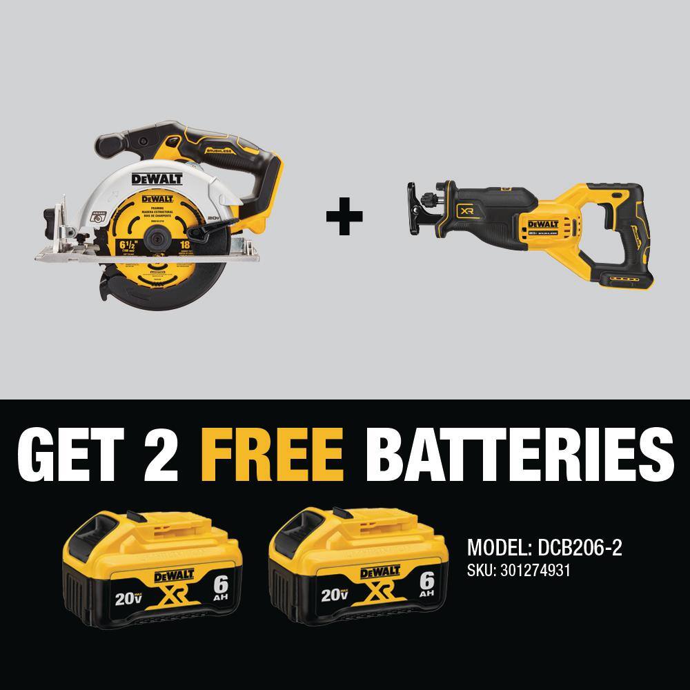 DEWALT DCS565BWDCS382B 20V MAX Cordless Brushless 6-1/2 in. Circular Saw and 20V MAX XR Cordless Brushless Reciprocating Saw (Tools-Only)
