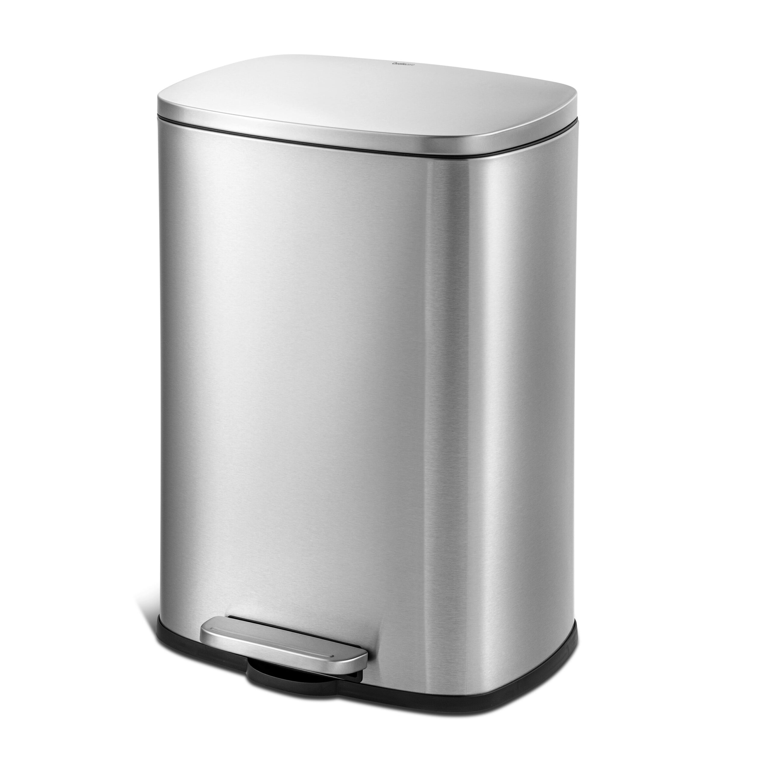 Qualiazero 13.2 gallon Trash Can. Stainless Steel Step On Kitchen Garbage Can. Silver