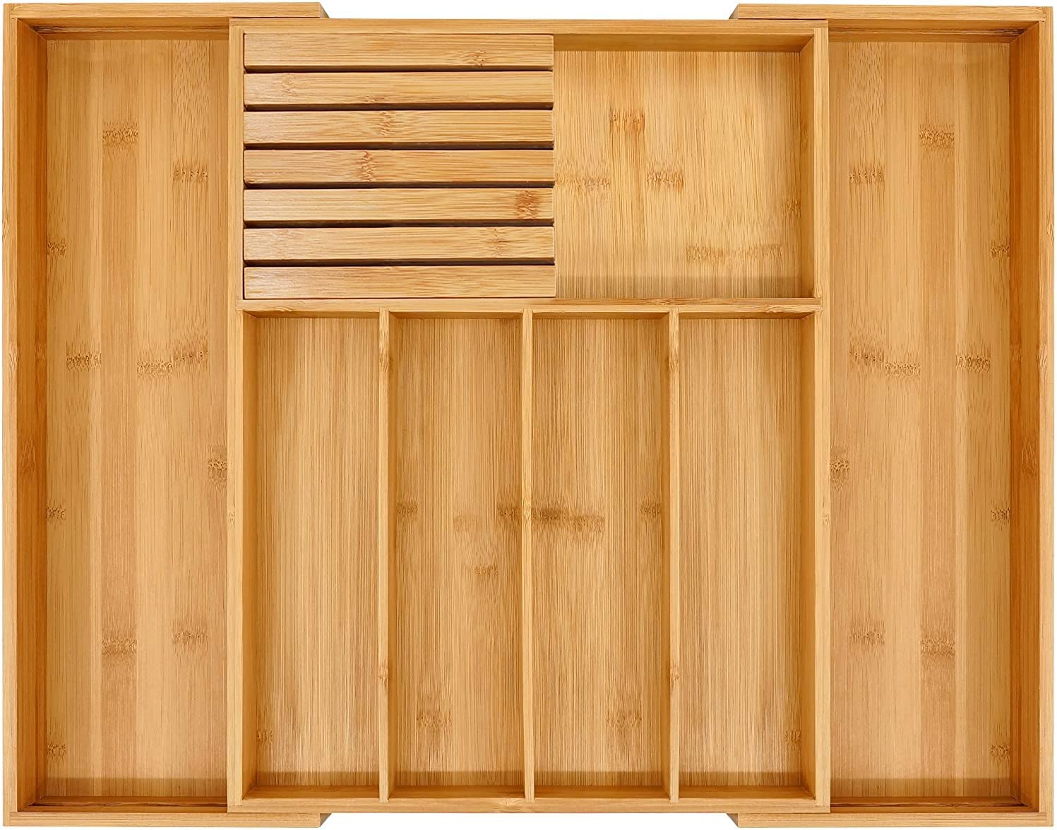Bamboo Silverware Drawer Organizer Kitchen. Expandable Utensil Holder and Cutlery Tray with Divider | 13″-21.6″