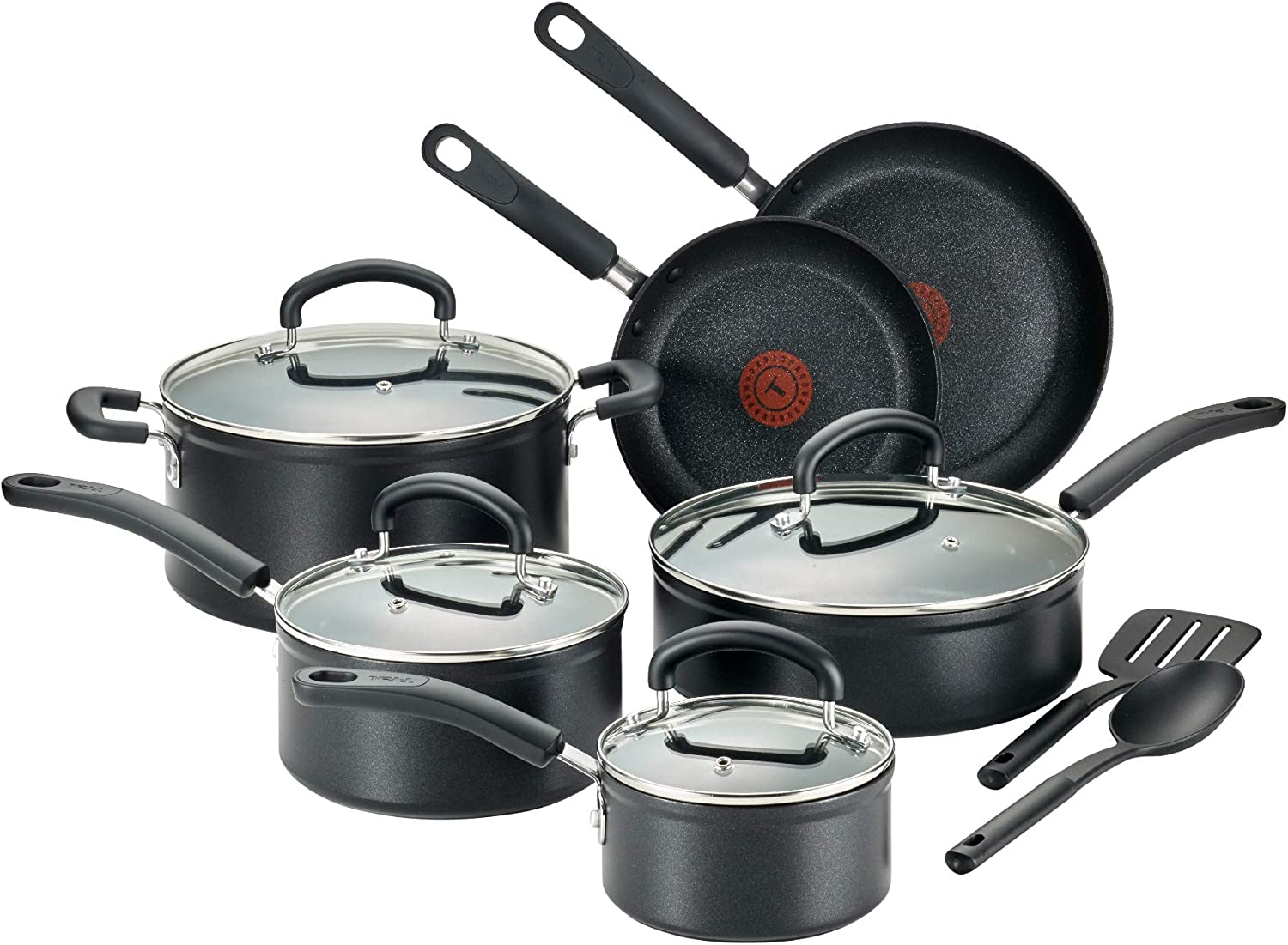T-fal Advanced Nonstick Cookware Set 12 Piece Pots and Pans. Dishwasher Safe Black