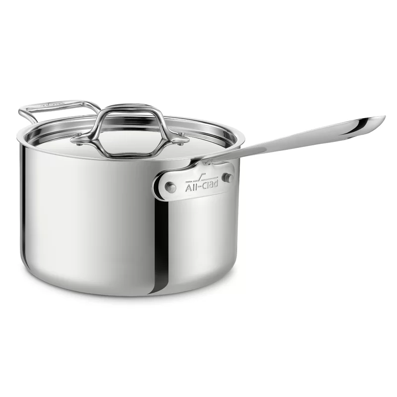 All-Clad 4204 with loop Stainless Steel Tri-Ply Bonded Dishwasher Safe Sauce Pan with Loop Helper Handle and Lid Cookware. 4-Quart. Silver