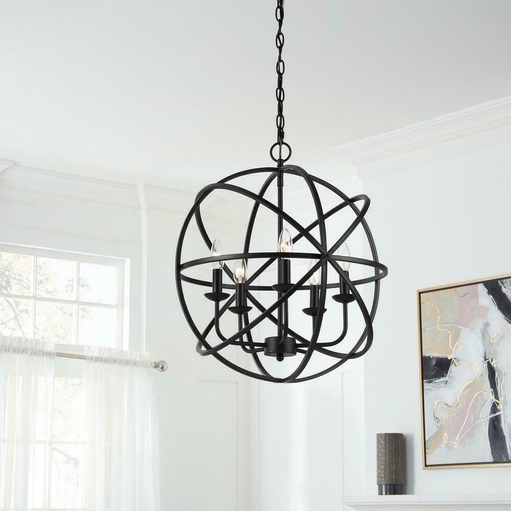 Home Decorators Collection KB 55607 Sarolta Sands 5-Light Black Orb Chandelier for Dining Room