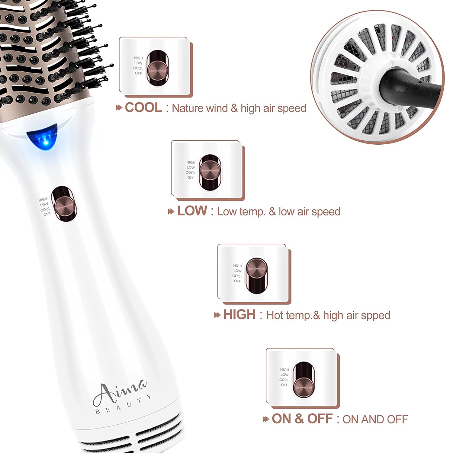 Aima Beauty One Step Hair Dryer & Volumizing Hot Air Brush. Hair Blow Dryer Brush. Ceramic Straightener Brush. Curler & Hot Comb 4 in 1 Salon Ionic Hair Brush. 2022 Updated Version Hair Styling Tools. White