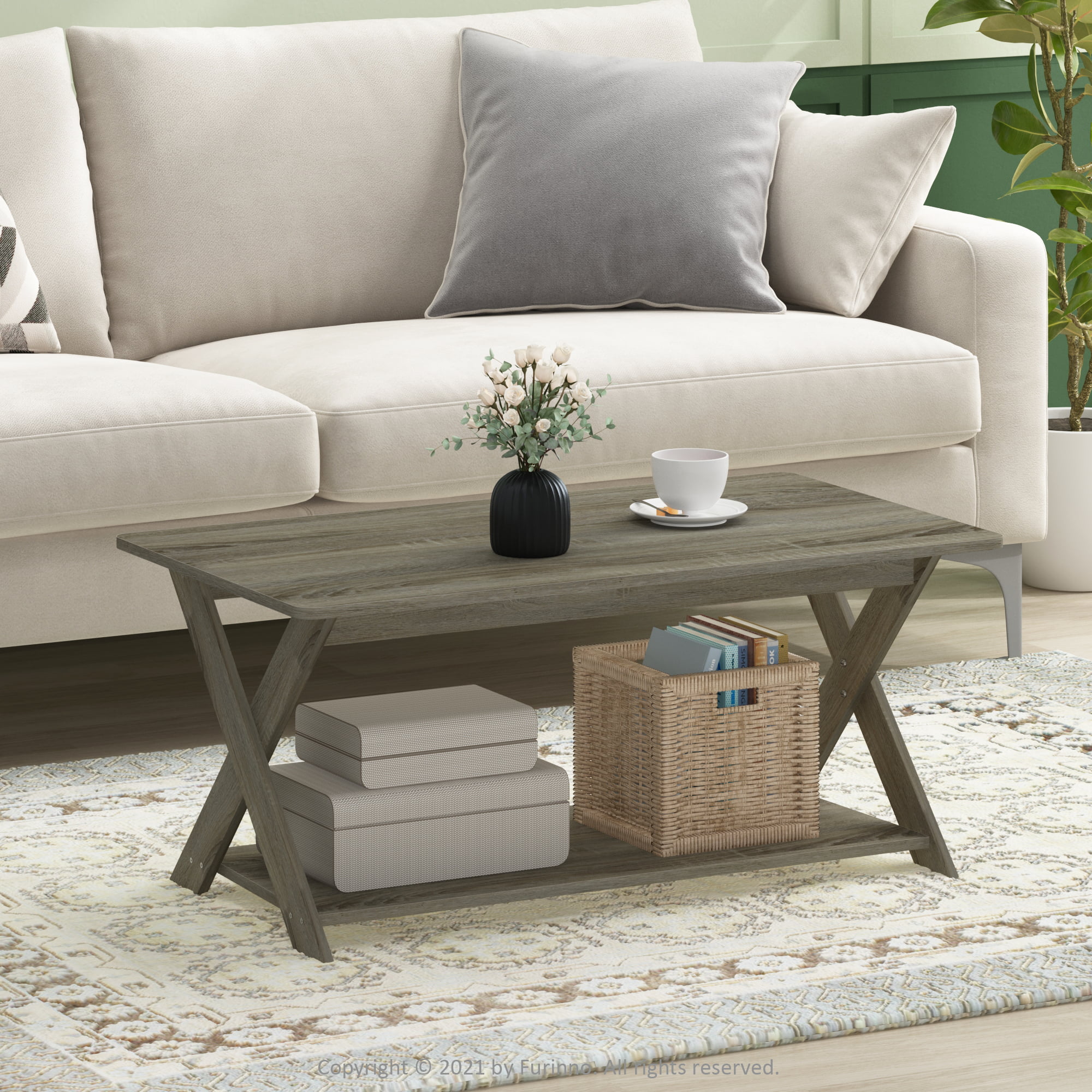 Furinno Simplistic Criss-Crossed Coffee Table. French Oak