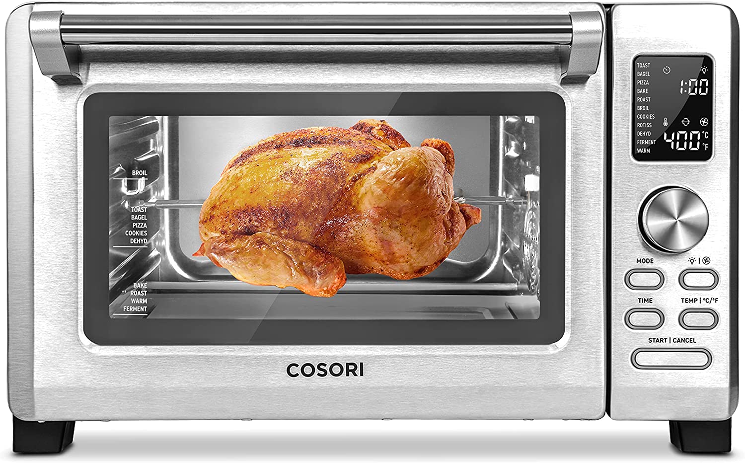 COSORI Toaster Oven. 11-in-1 Convection ovens countertop. Rotisserie & Dehydrator. 12 inch pizza . 52 Recipes & 5 Accessories. CO125-TO. 26.4QT. Stainless steel