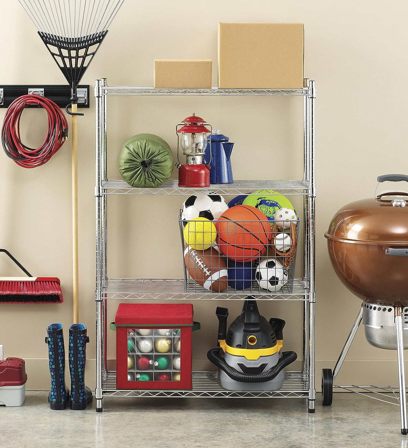 Whitmor Supreme 4 Tier Adjustable Shelves and Leveling Feet. Chrome