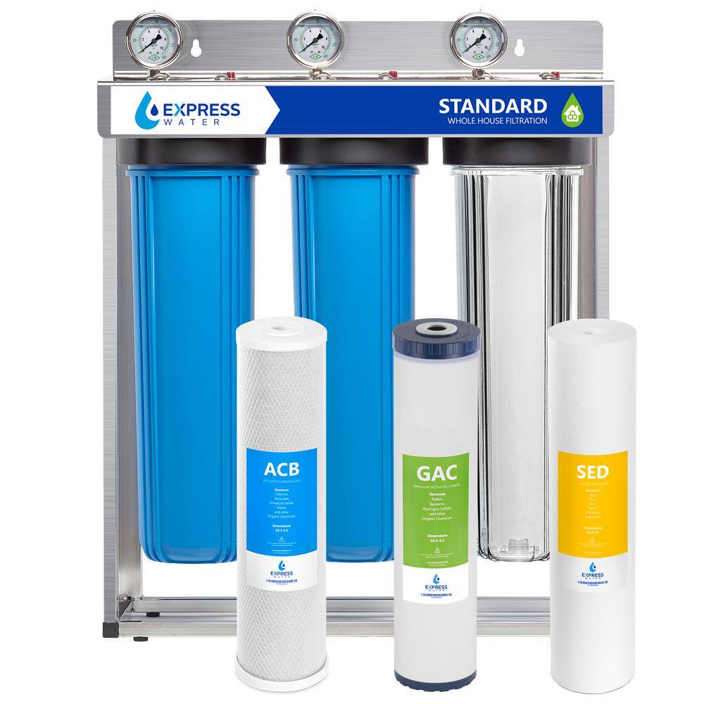 Express Water WH300SCGS 3 Stage Whole House Water Filtration System - SED. Charcoal. Carbon - includes Pressure Gauges and more