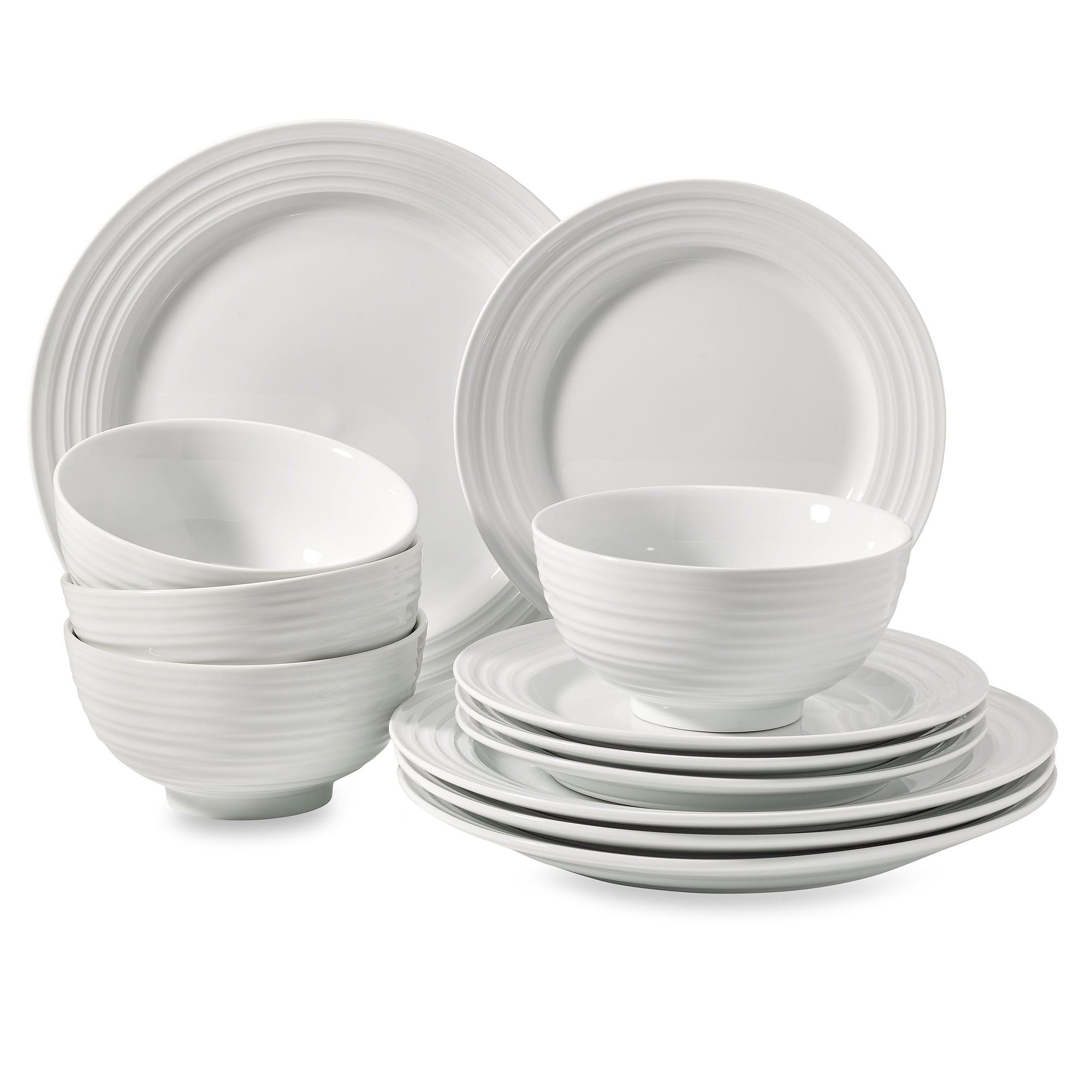 Better Homes & Gardens- Anniston White Round Porcelain 12-Piece Dinnerware Set