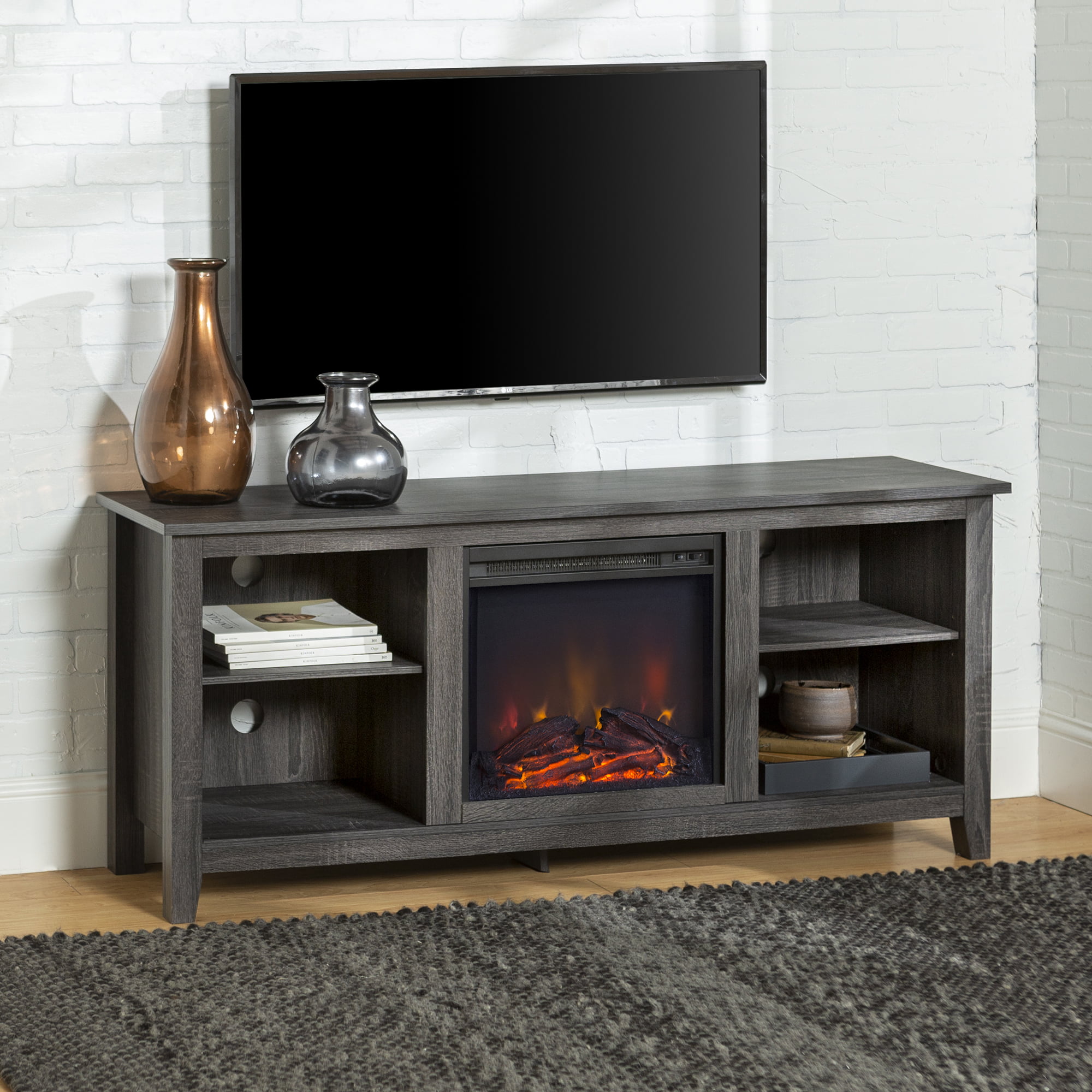 Walker Edison Charcoal Fireplace TV Stand for TVs up to 64″