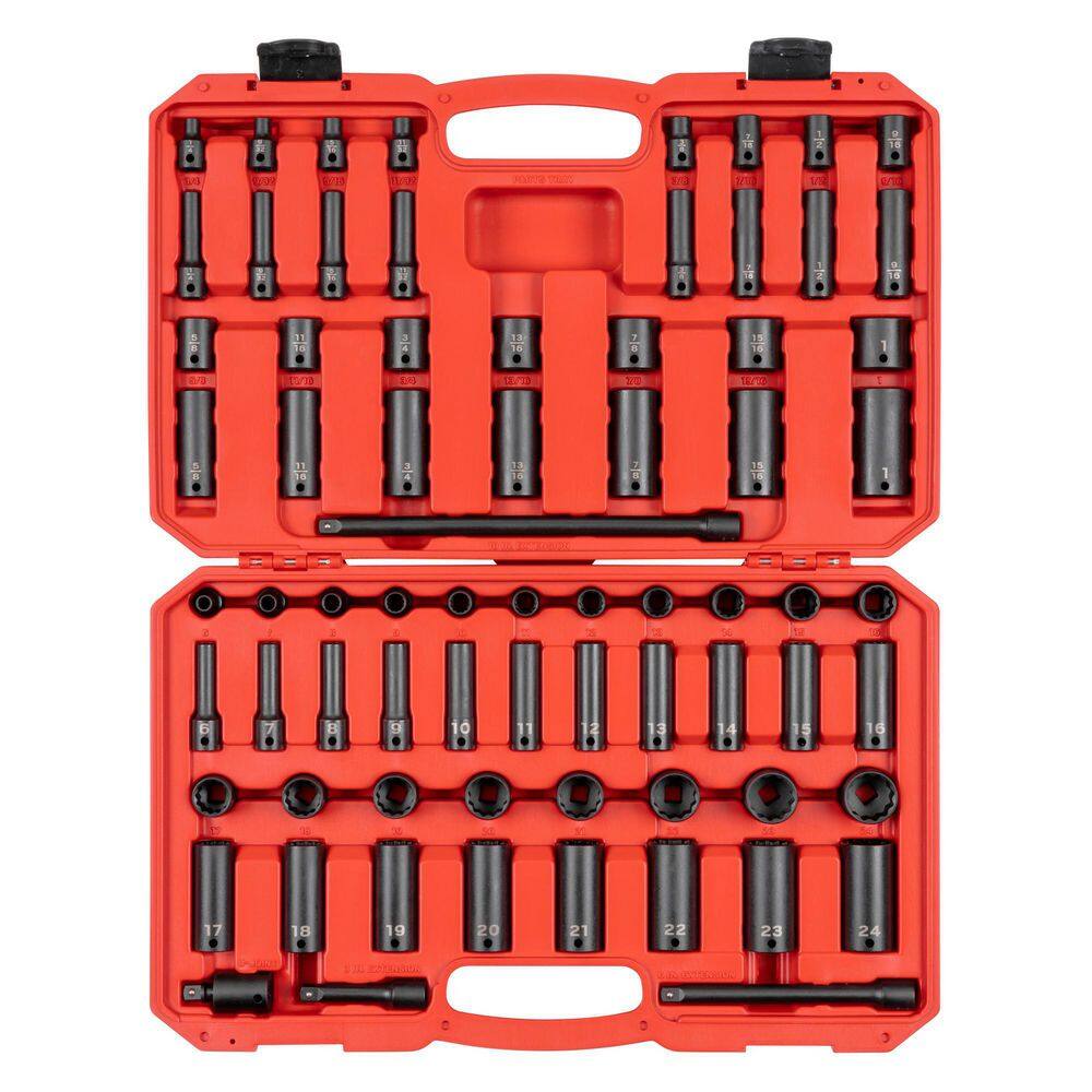 TEKTON SID91406 3/8 in. Drive 12-Point Impact Socket Set (72-Piece) (1/4 - 1 in.. 6 - 24 mm)