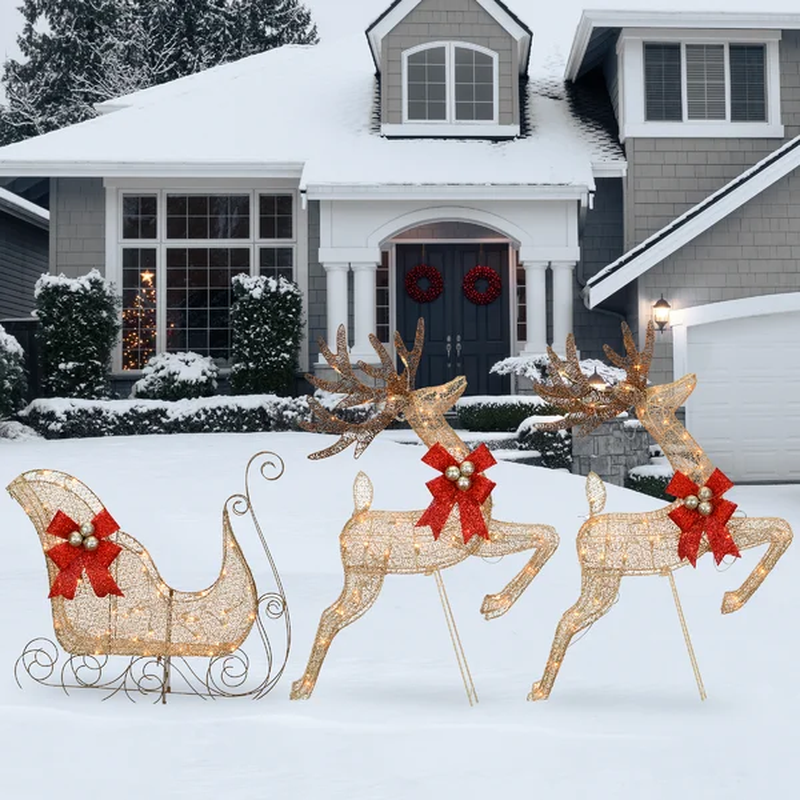 Reindeer and Sleigh Lighted Display
