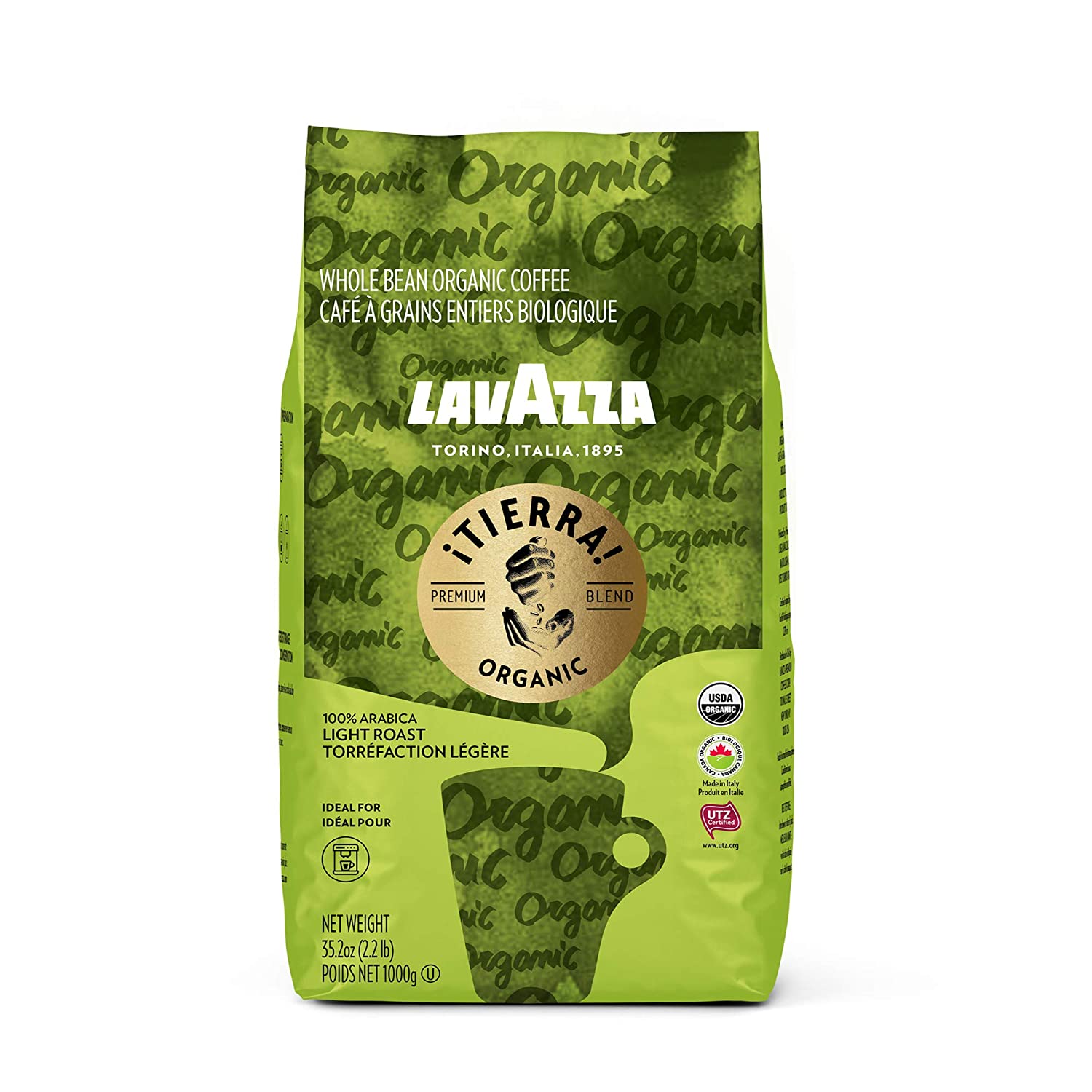 Lavazza Organic Tierra Whole Bean Coffee Blend. Light Roast. 2.2 LB (packaging may vary) .Premium Arabica. USDA Organic. Canada Organic. UTZ & Euro Leaf Organic certified;100% sustainably grown