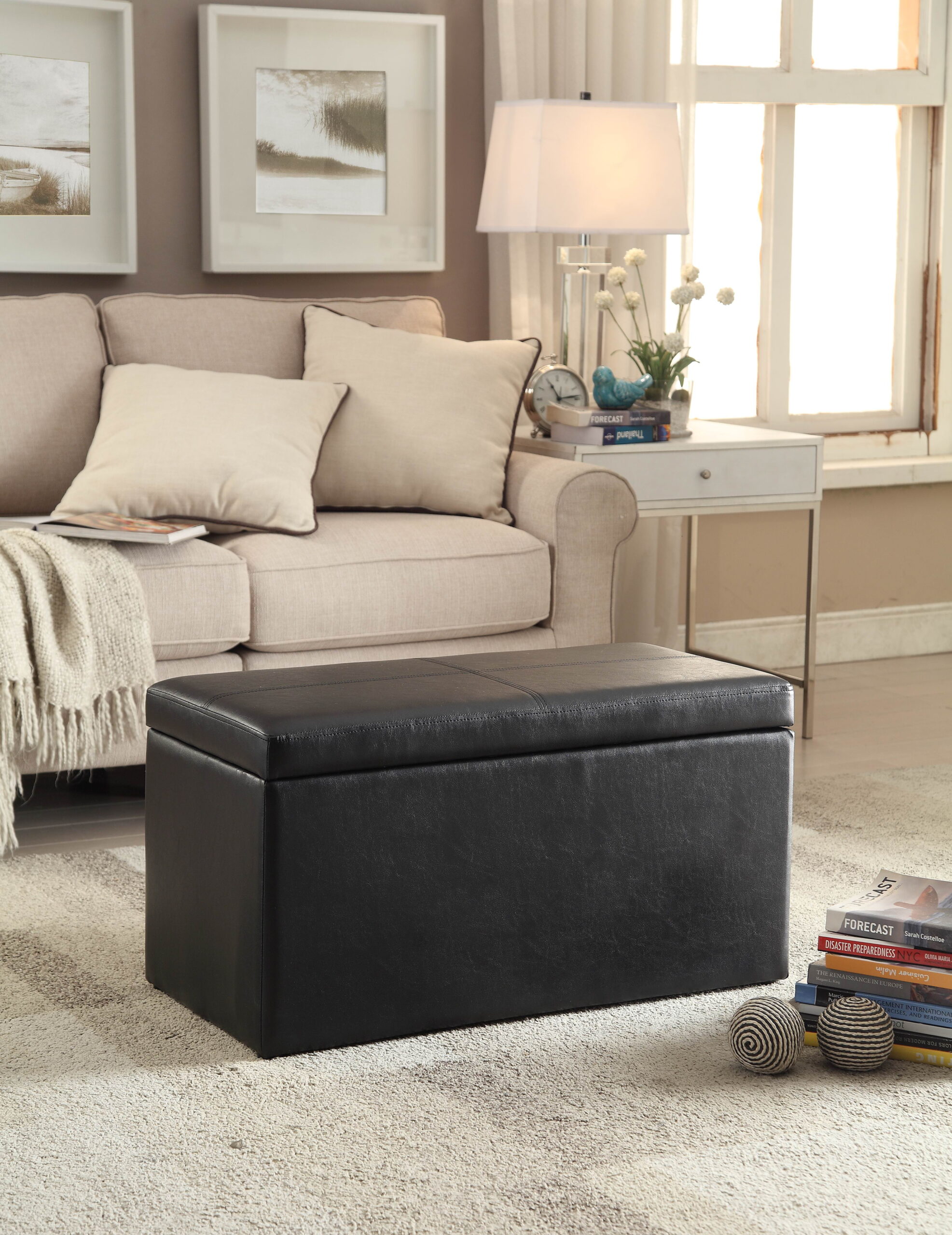 Better Homes & Gardens 30-inch Hinged Storage Ottoman. Black