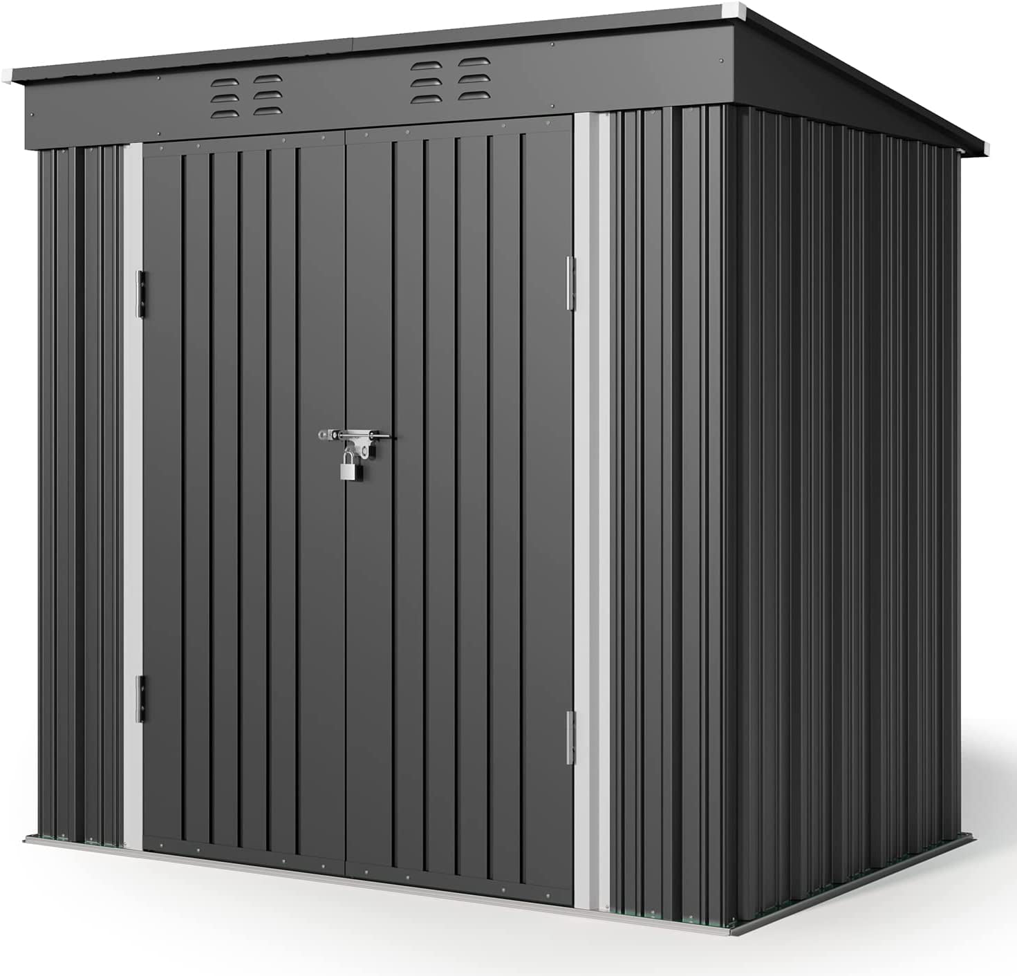 Aiho 6′ x 4′ Metal Outdoor Storage Shed with Double Lockable Doors for Backyard Patio Lawn - Gray