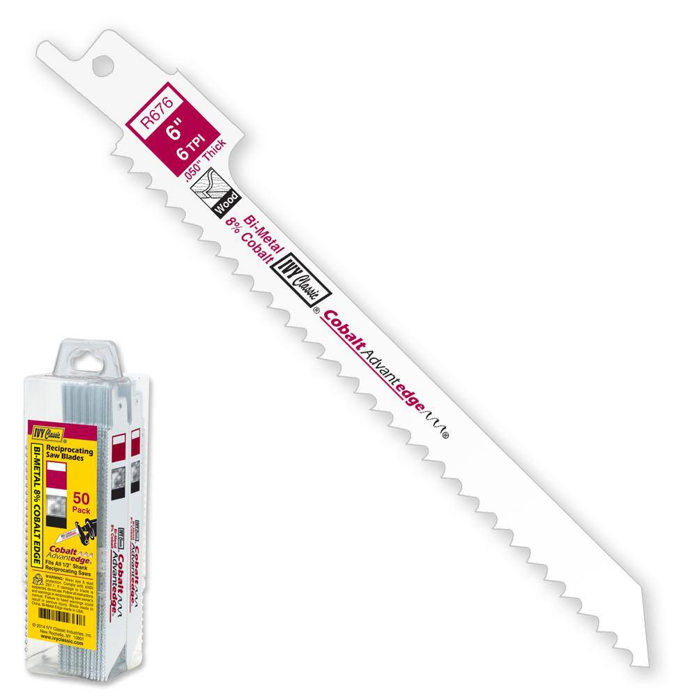 Ivy Classic 28370 6 in. 6 TPI Bi-Metal Reciprocating Saw Blade Cuts Curves in Wood (50-Pack)