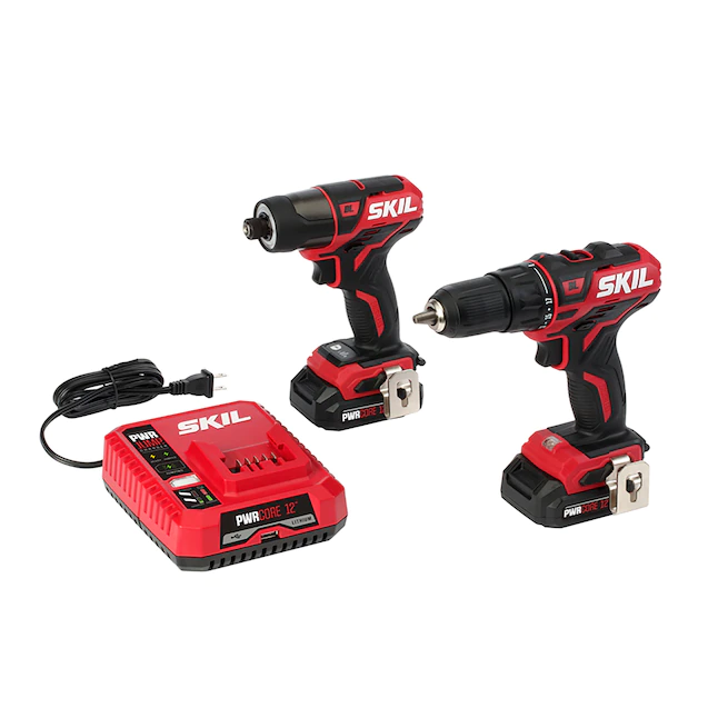 SKIL CB736701 2-Tool Drill Kit: PWRCore 12 Brushless 12V 1/2 Inch Cordless Drill Driver and 1/4 Inch Hex Impact Driver. Includes Two 2.0Ah Lithium Batteries and One PWRJump Charger