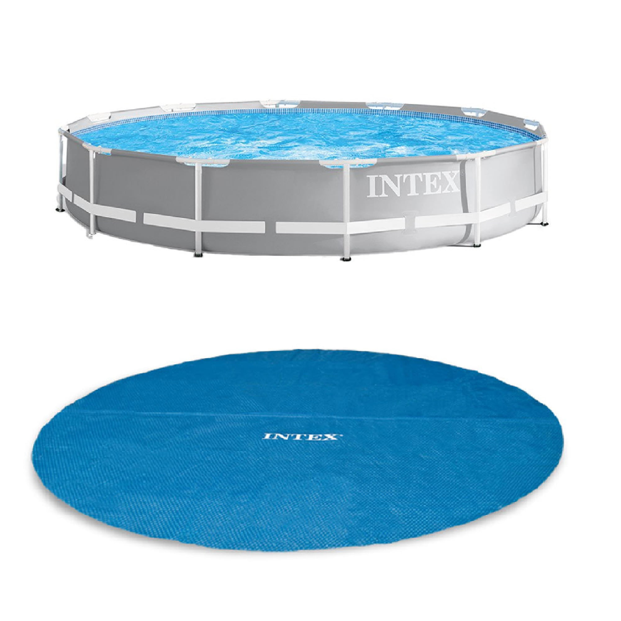 Intex 12ft x 30in Prism Frame Above Ground  Pool w/ Pool Solar Cover Tarp. Blue