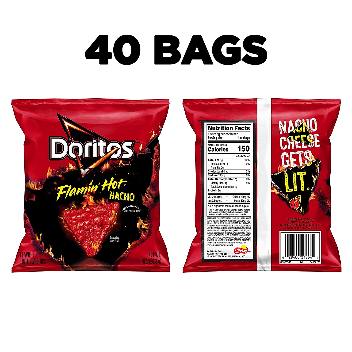 Doritos Flamin- Hot Nacho Tortilla Chips Snack Pack 40 count (pack of 1)