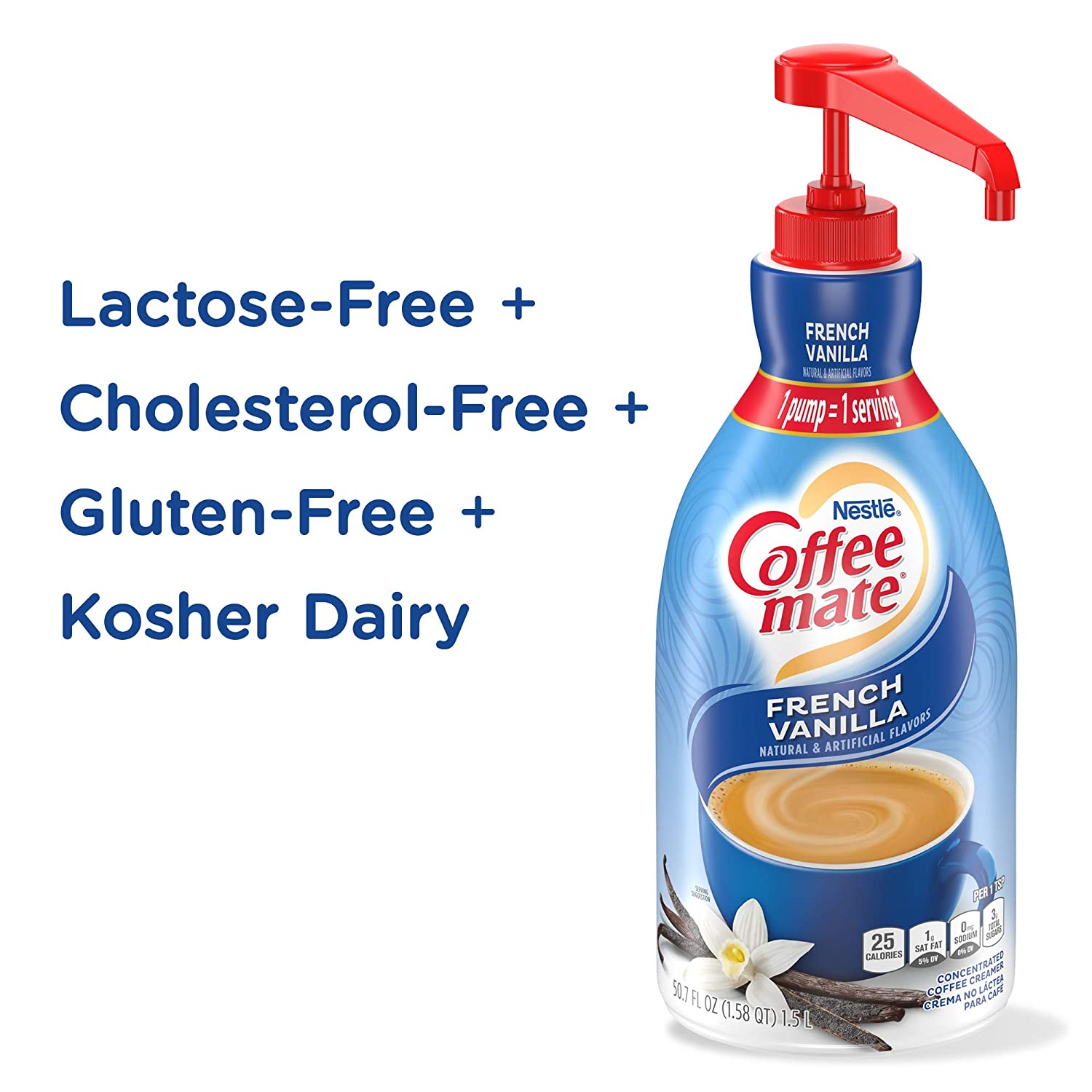 Nestle Coffee mate Coffee Creamer French Vanilla. Concentrated Liquid Pump Bottle. Non Dairy. No Refrigeration. 50.7 Fl. Oz (Pack of 2)