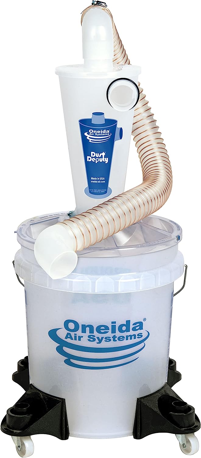 Oneida Air Systems Dust Deputy Deluxe Cyclone Separator Kit with Caster Mounts and Collapse-Proof Bucket for Wet/Dry Shop Vacuums (DD Deluxe 5-Gal)