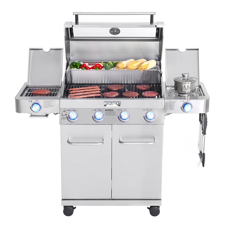 Monument Grills 4 - Burner Liquid Propane Infrared 72000 BTU Gas Grill with Side Burner and Cabinet