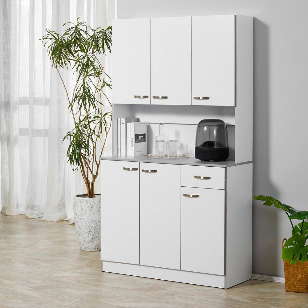 HOMCOM  71 in. White Freestanding Kitchen Cupboard with 3-Adjustable Shelves and 1-Drawer