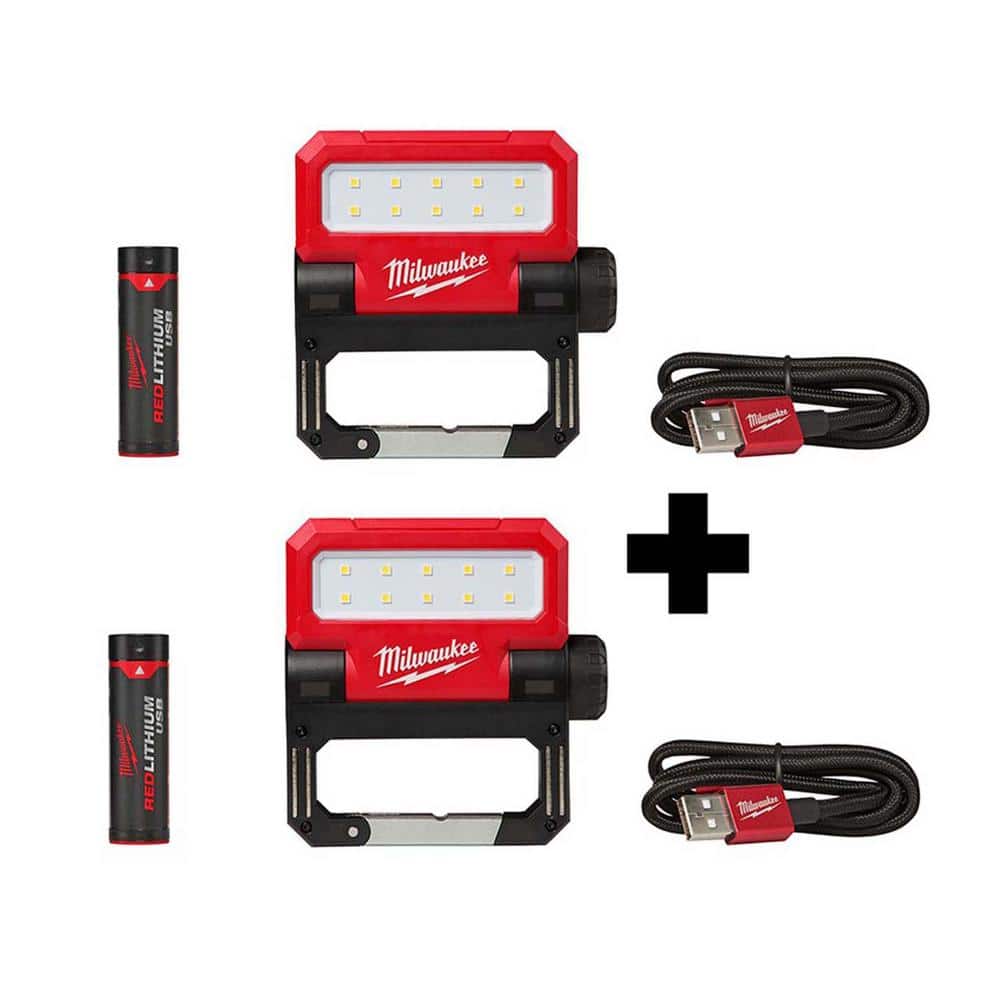 Milwaukee 2114-21-2114-21 550 Lumens LED REDLITHIUM USB Pivoting Flood Light (2-Pack)