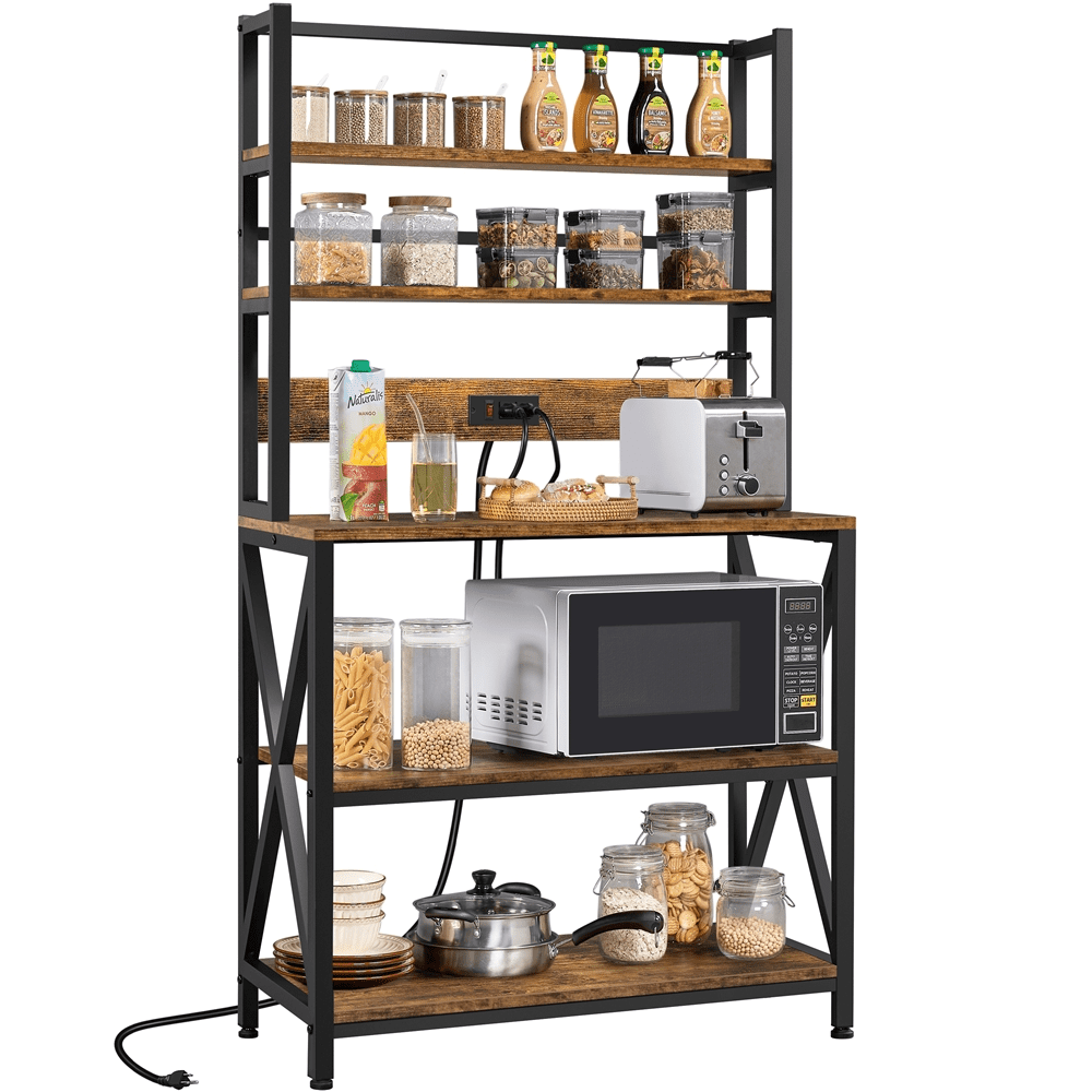 SmileMart 5-Tier Kitchen Baker's Racks with Power Outlets for Kitchens. Rustic Brown