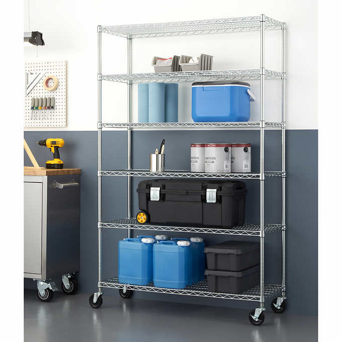 TRINITY 6-Tier Wire Shelving Rack. 48″ x 18″ x 72″ NSF. Includes Wheels