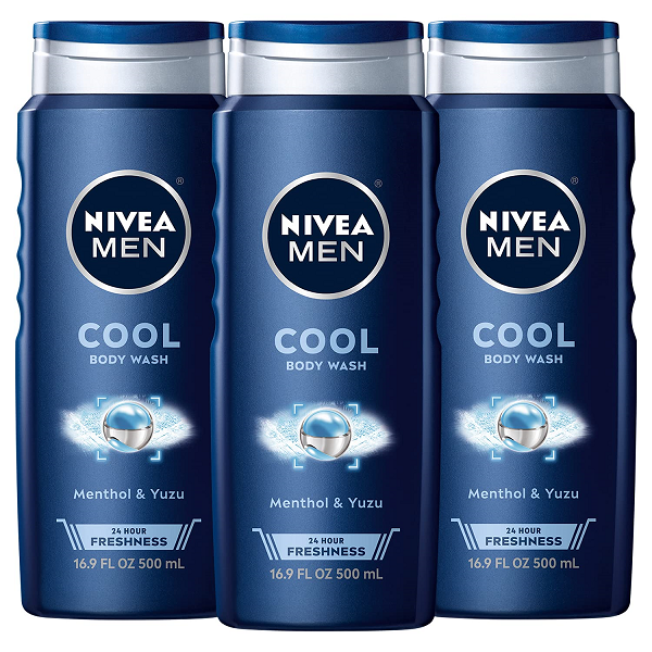 NIVEA MEN Cool Body Wash with Icy Menthol. 3 Pack of 16.9 Fl Oz Bottles
