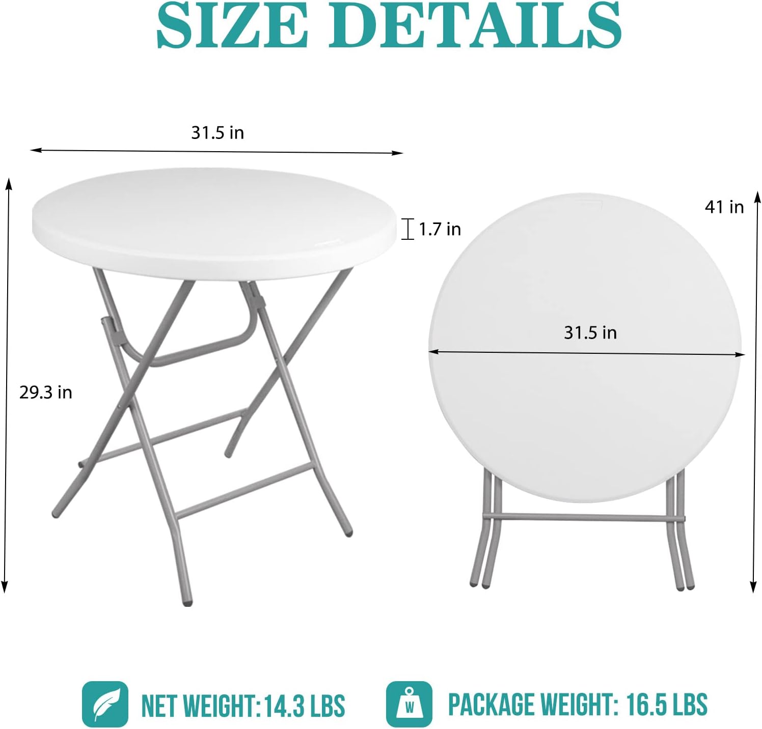 Byliable 32″ Round Folding Table Card Table. Foldable Round Plastic Table Indoor Outdoor. Portable Commercial Banquet Table. Coffee Dining Table for Parties. Patio. Wedding Event. White Granite