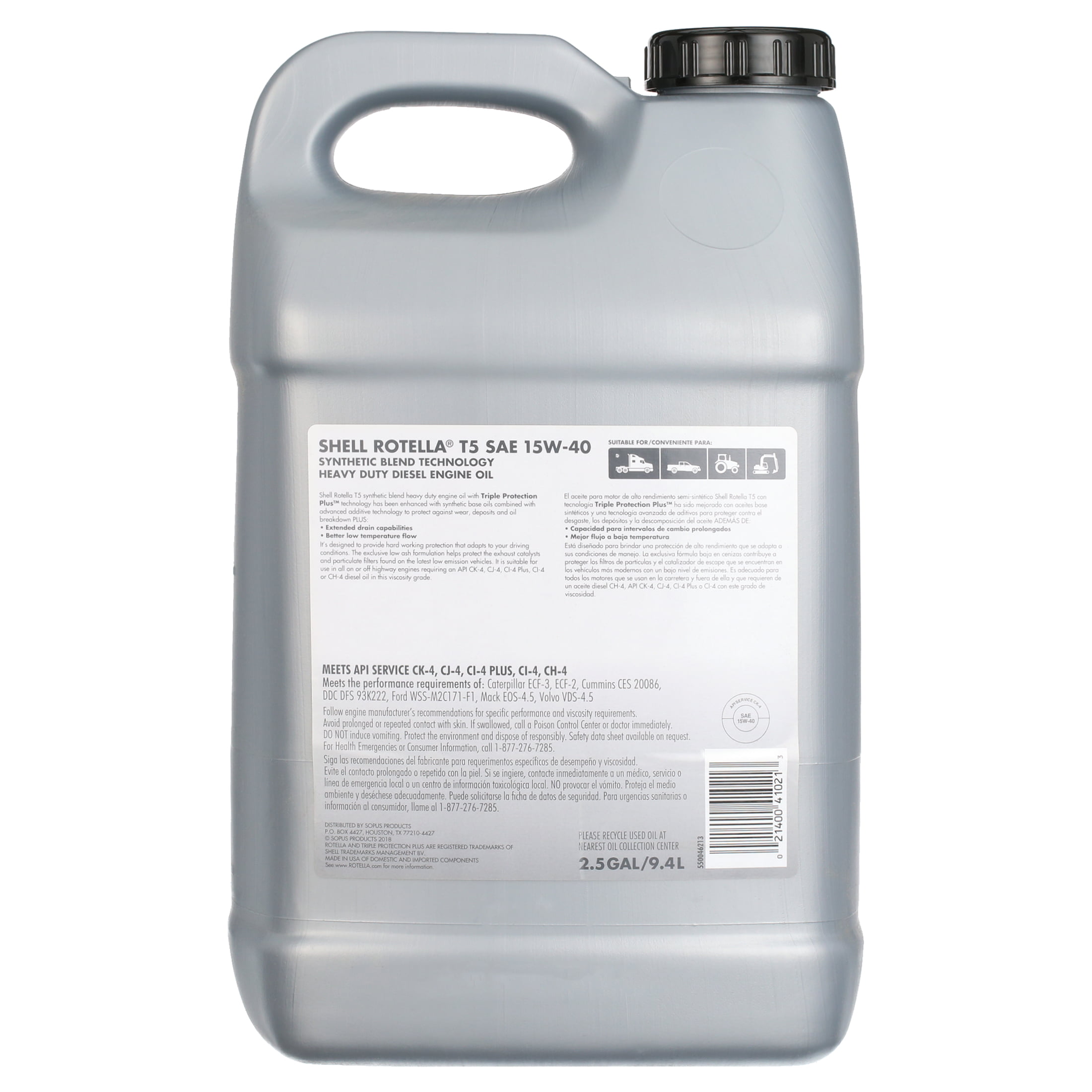 Shell Rotella T5 Synthetic Blend 15W-40 Diesel Engine Oil. 2.5 Gallon