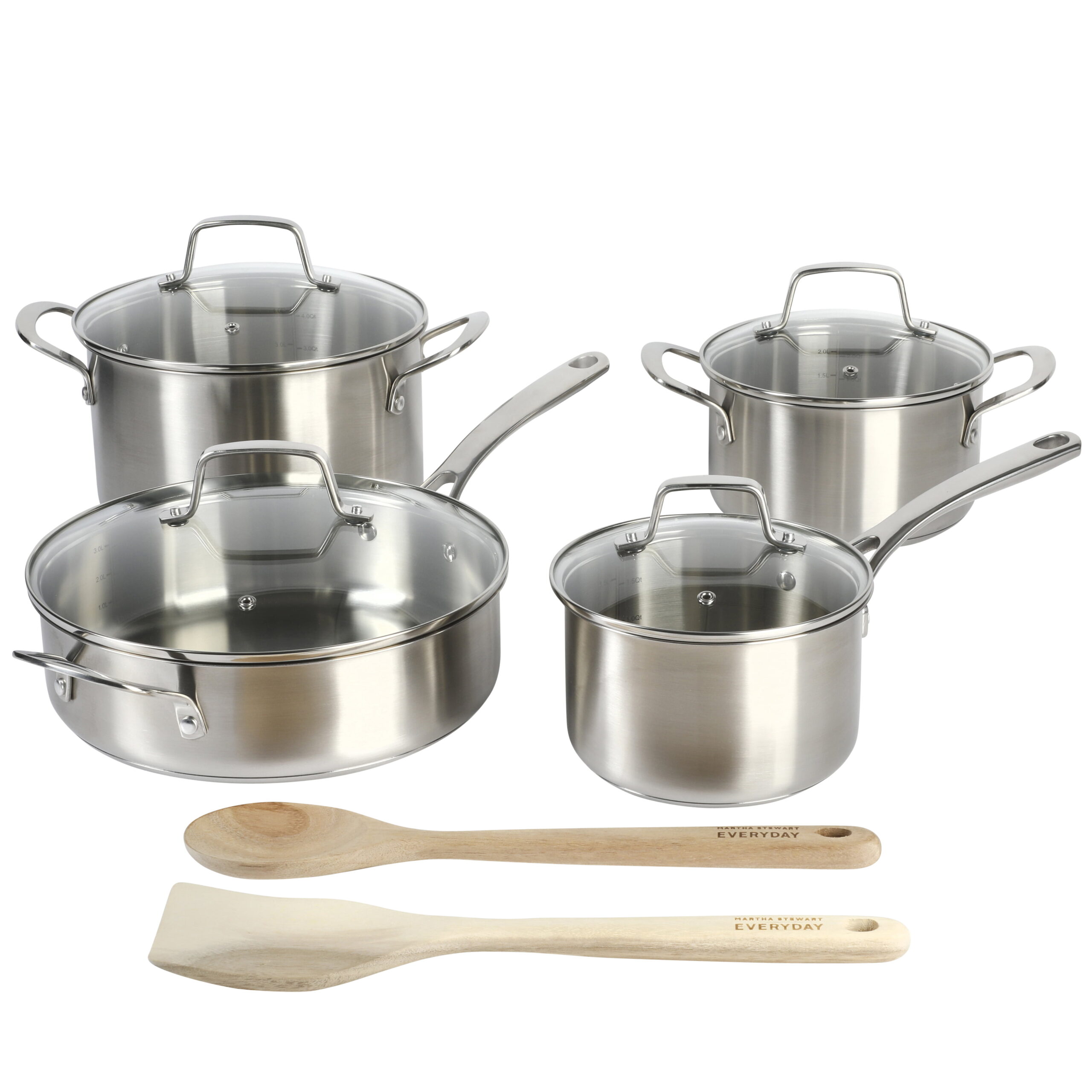 Martha Stewart Everyday Silverberry 10-Piece Matte Silver Stainless Steel Cookware Set