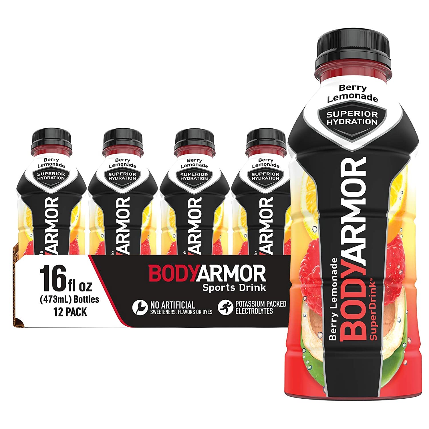 BODYARMOR Sports Drink Sports Beverage. Berry Lemonade. 16 Fl Oz (Pack of 12)
