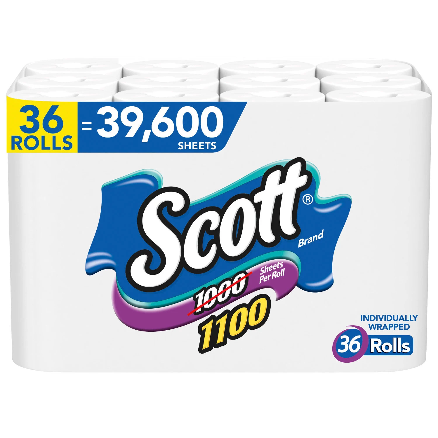 Scott Individually Wrapped 1-Ply Bath Tissue. Unscented (1100 sheets/roll. 36 rolls)