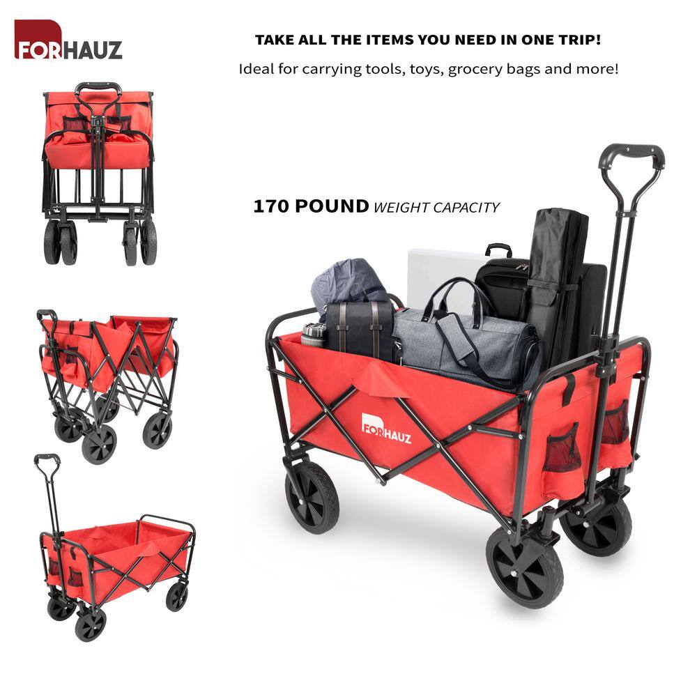 FORHAUZ hg-1199-fw-red 3.88 cu.ft. 600D double-layer Oxford Fabric Steel Frame Outdoor Garden Cart Collapsible Folding Wagon. Red