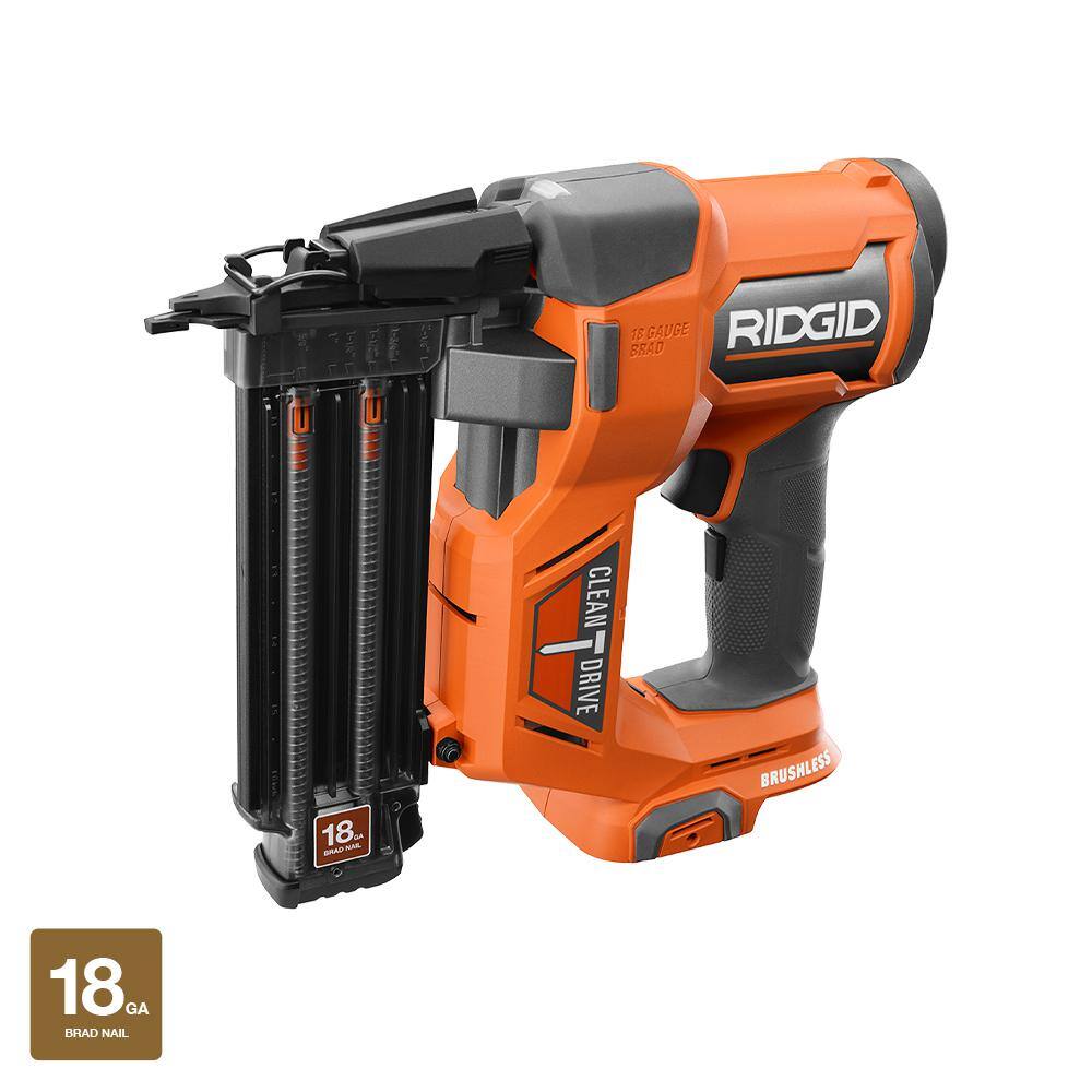 RIDGID R09891B 18V Brushless Cordless 18-Gauge 2-1/8 in. Brad Nailer (Tool Only) with CLEAN DRIVE Technology
