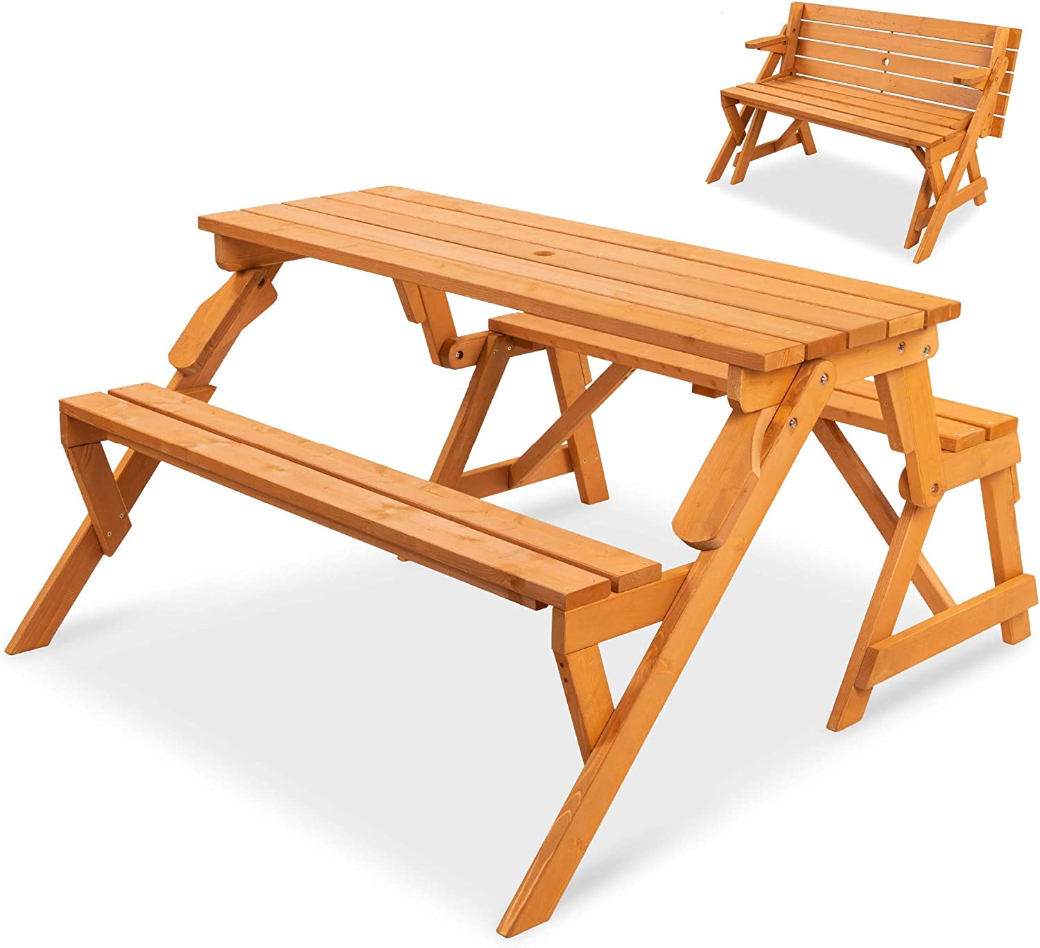 Best Choice Products 2-in-1 Transforming Interchangeable Outdoor Wooden Picnic Table